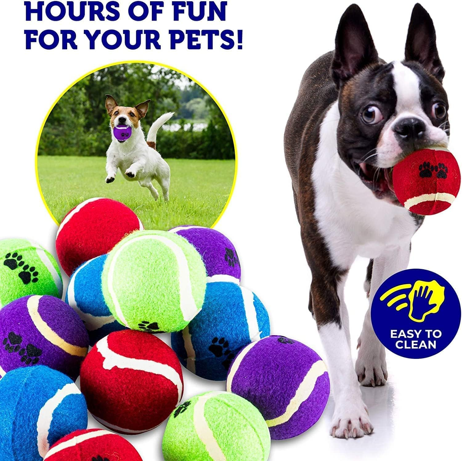 [12PCE] Pet Basic Dog Tennis Fetch Balls, Safe for Dog'S Teeth, Paw Design on Ball, Suitable for Indoor and Outdoor Use, Provides Quality Play Time for You and Your Dog -Assorted Colors (6Cm) image number 2