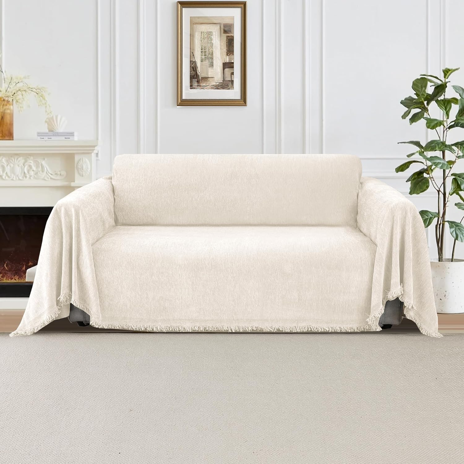 Smarcute Sofa Cover Chenille Couch Cover for 3 Cushion Couch Washable L Shped Sofa Cover for Living Room Tear Resistance Loveseat Cover Throw Covers for Dogs(Xx-Large,180X381Cm,Stone Blue)