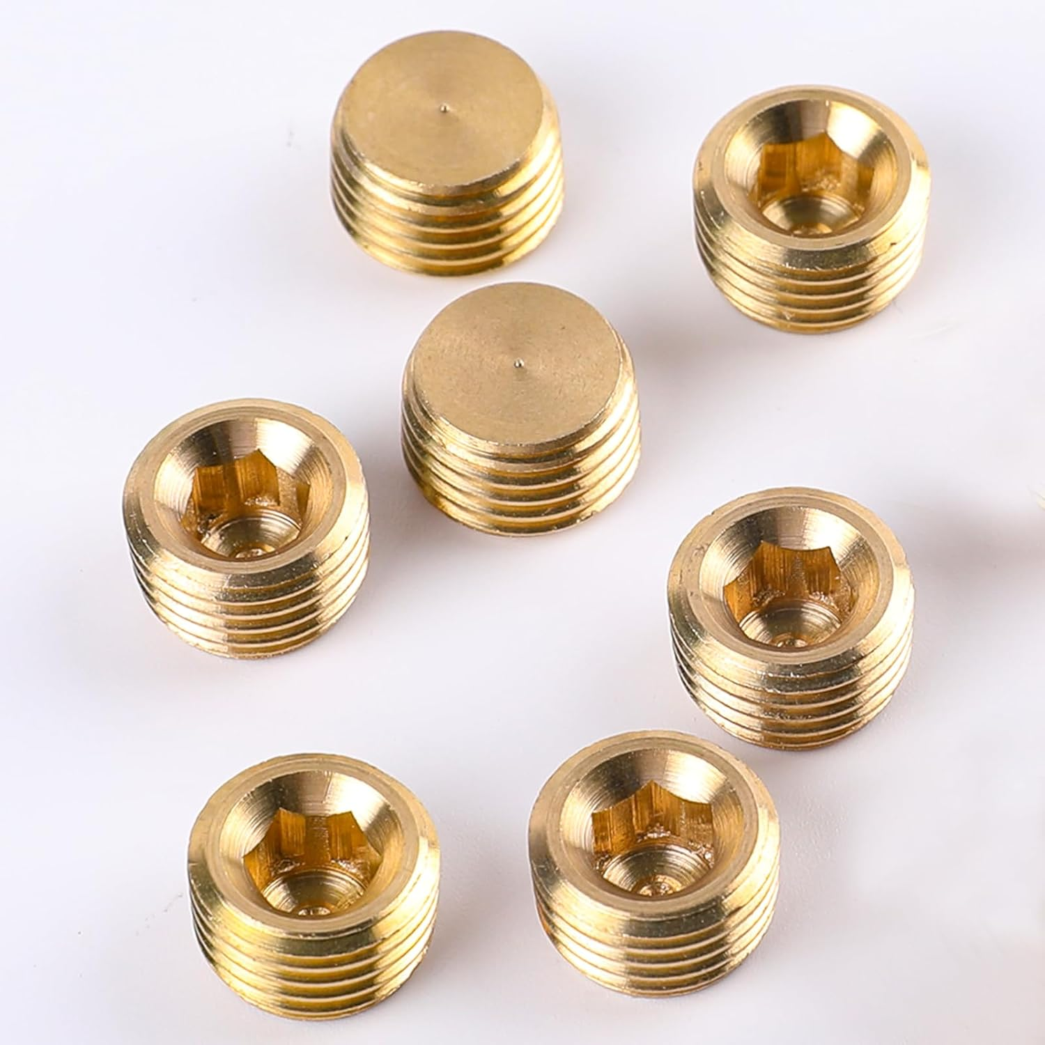 10 PCS 1/4" NPT Male Pipe Plug Fitting Set Brass Hex Counter Sunk Plugs for Closing the End of Pipe, Internal Hex Socket Thread Plug Kit image number 5