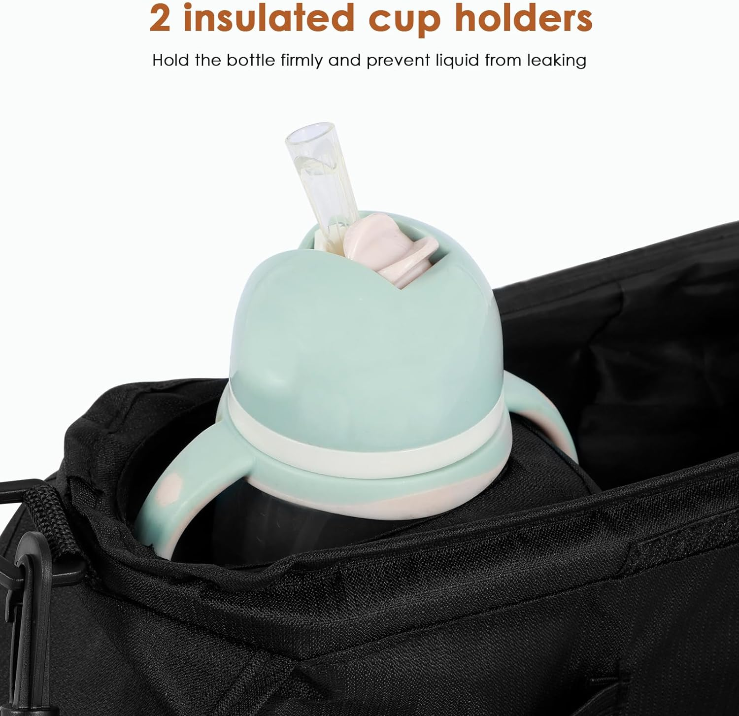 Fxvhojq Baby Stroller Organizer Newborn Baby Girl or Boy Tote with 2 Cup Holder Waterproof Oxford Stroller Caddy Organizer with Detachable Pocket for New Parents, New Mom (Black)