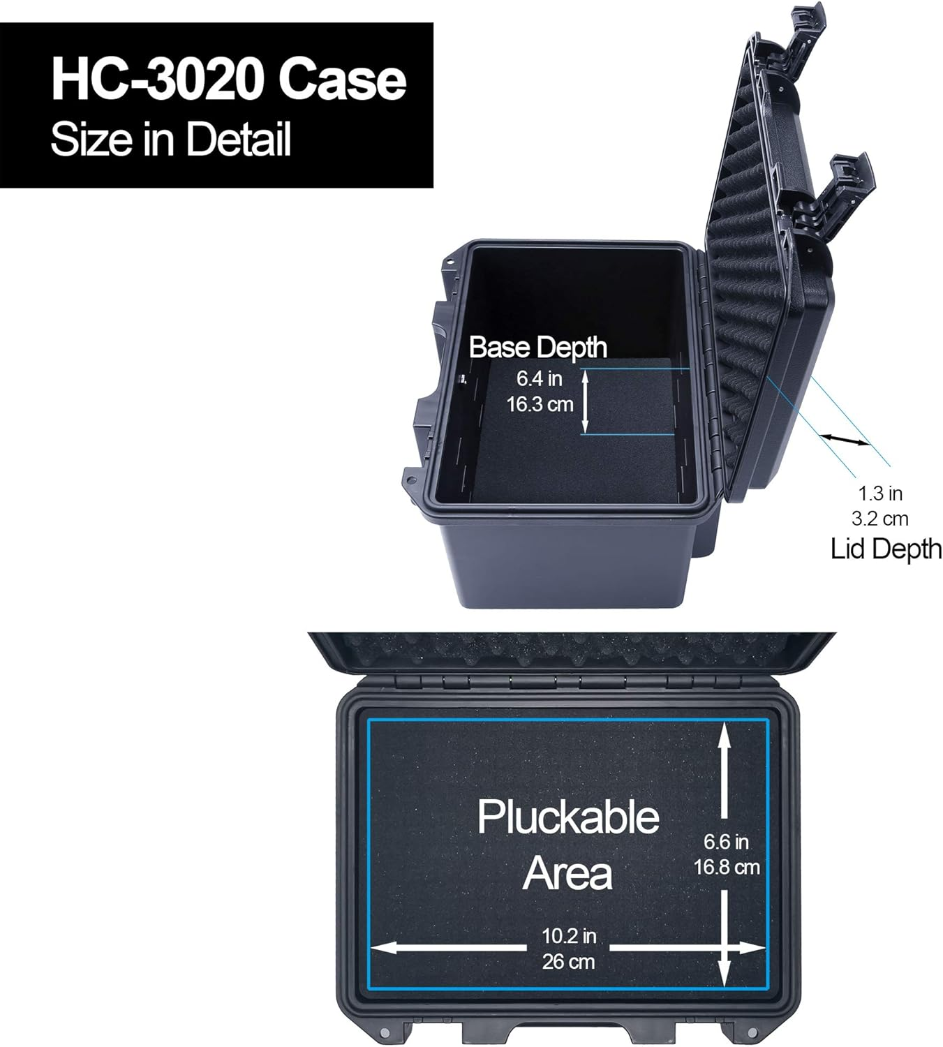 Lykus HC-3020 Waterproof Hard Case with Customizable Foam Insert, Inner Size 30 X 20 X 20 Cm, Suitable for Electronics and More, Black, Customized image number 1