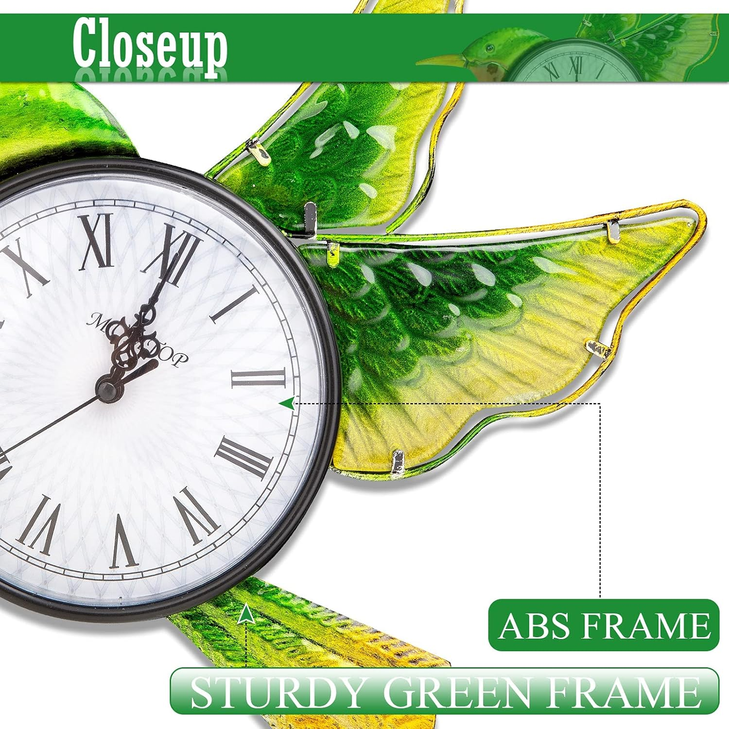 MUMTOP Indoor Outdoor Wall Clock Hummingbird Waterproof Wall-Mounted Clock for Patio Home Living Room Bedroom image number 5