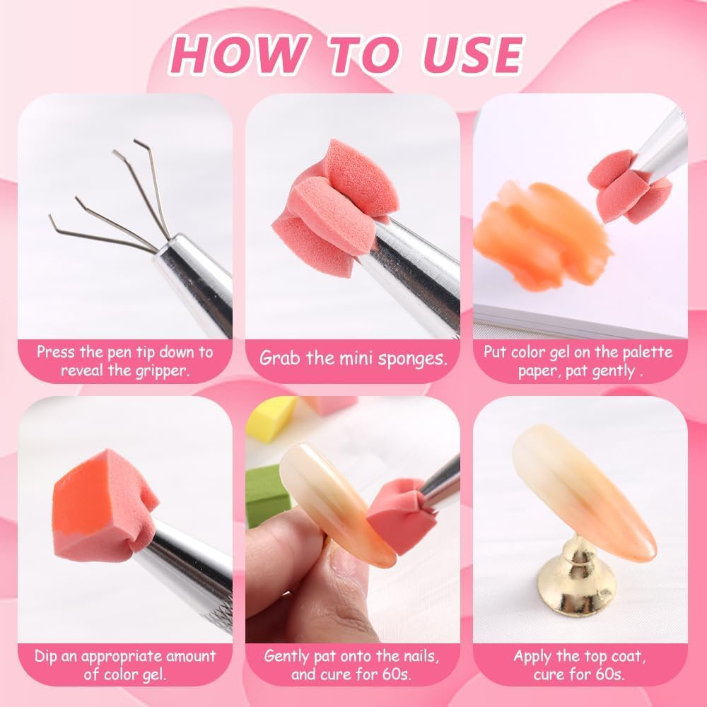 200 Pack Nail Sponge Set with Metal Grabber & 2 Silver Claw Clips Professional Gradient Makeup Sponges for Nail Art & Blush Blending Disposable Salon Manicure & Ombre Tools image number 3