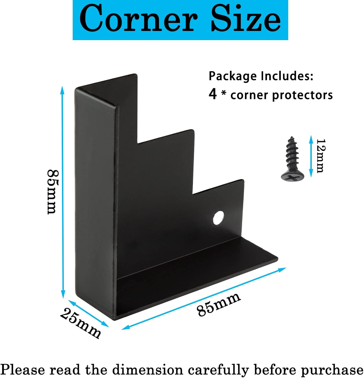 85MM Decorative Corner Brackets for Wood Furniture 4 Pack, Large Black Metal Corner Protector for Sliding Barn Door Table Desk Antirust Zinc Alloy Cover Guard with Screws image number 2