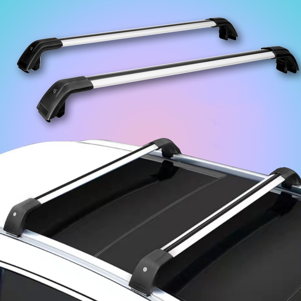 2PCS Crossbars Cross Bars Fit for Mitsubishi Outlander 2022-2026 Lockable Roof Rail Rack Black Silver Aluminum Alloy image number 2