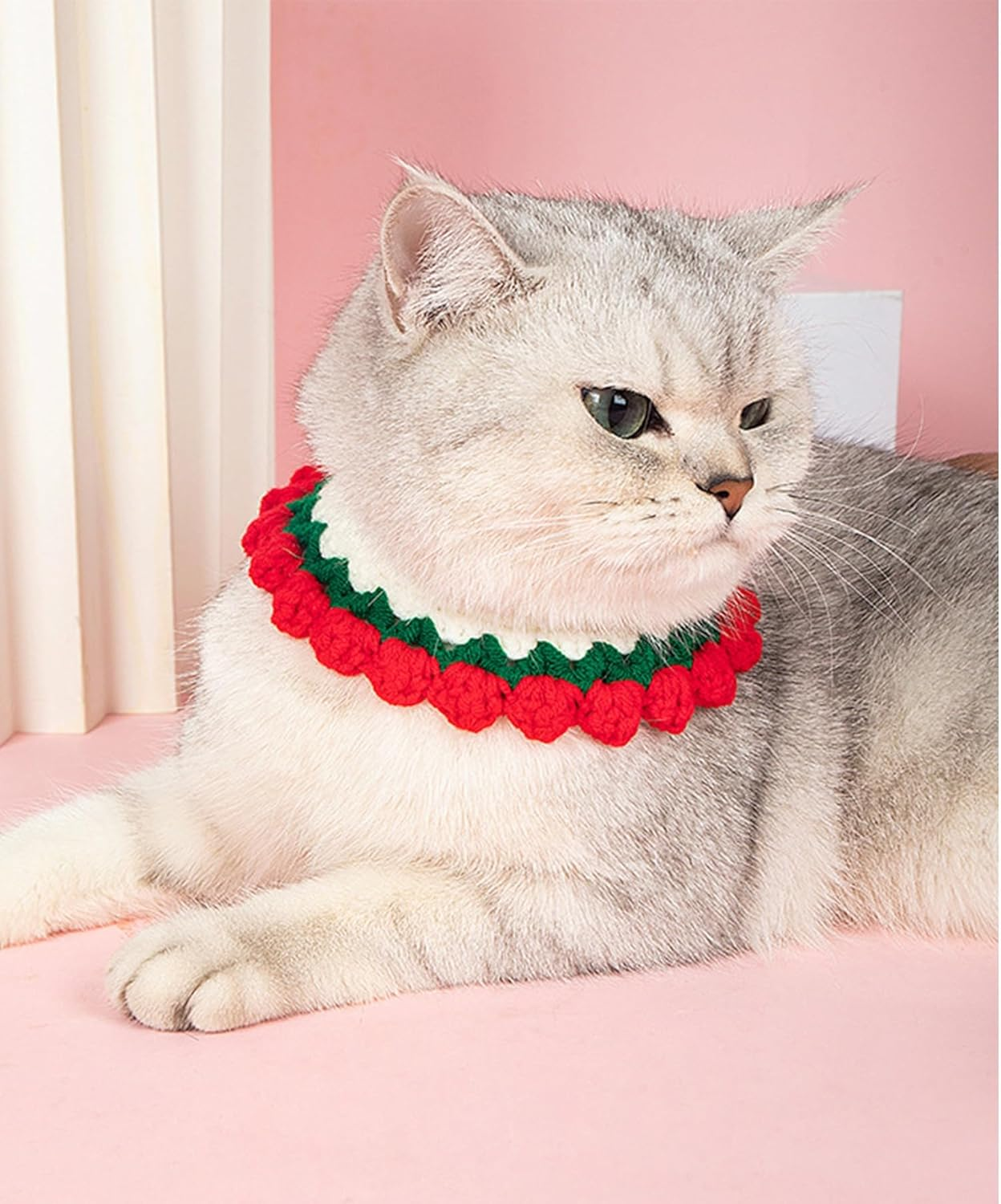 Knit Pet Collar, Pet Collar, Cute, Knit, Flower, Necklace Accessory, for Cats, Cute, Flowers, SNS, Cute, for Pets, Neck Circumference 5.5-7.9 Inches (14-20 Cm), Soft and Lightly Knitted Collar image number 4