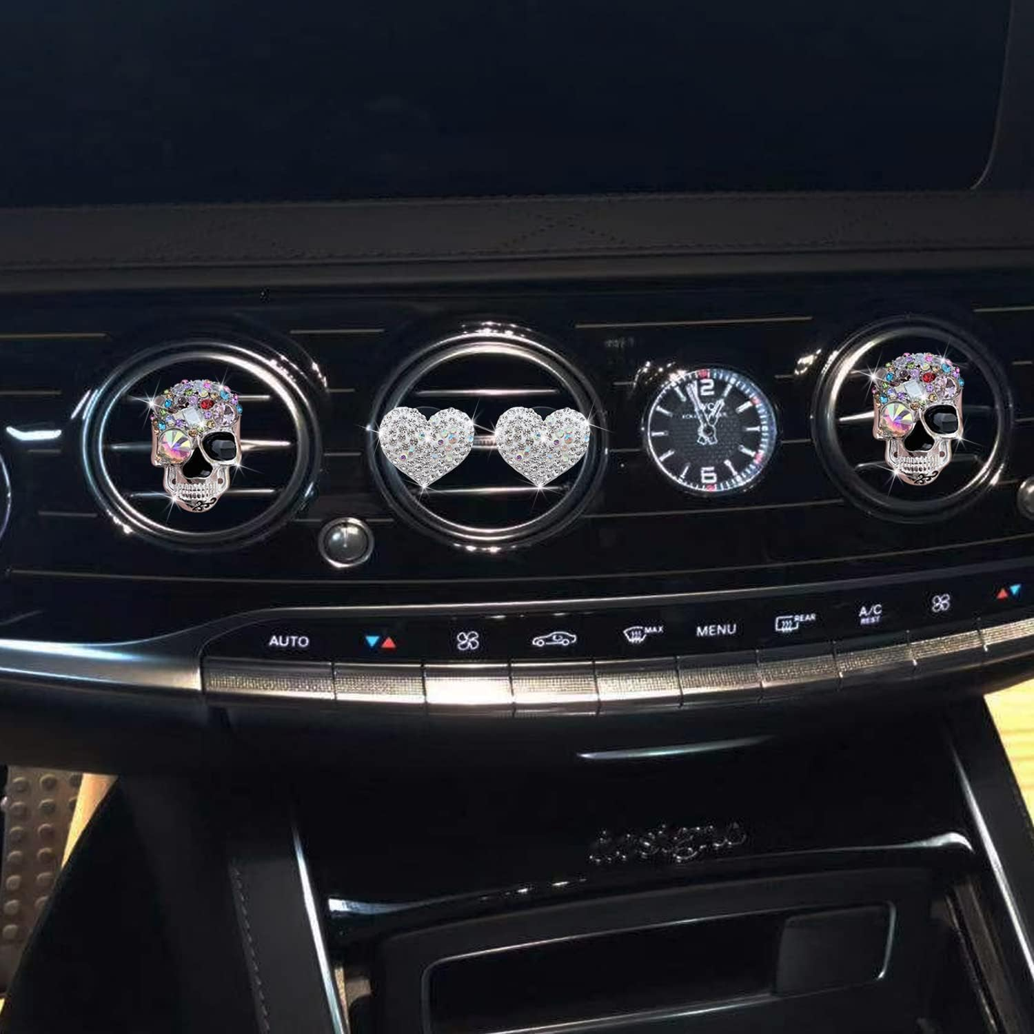 Bling Skull & Heart Air Vent Clips, 4 Pcs Crystal Skull Car Air Fresheners Vent Clips Car Diffuser Vent Clip Rhinestone Diamond Car Decoration Car Interior Decor Bling Car Accessories for Women image number 2