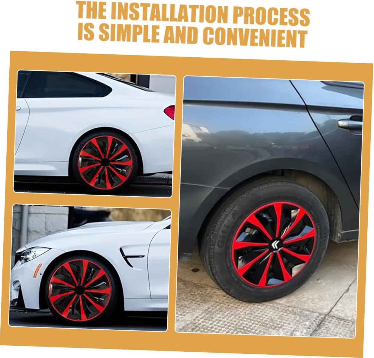 JECOMPRIS Car Wheel Tire Hubcap Hub Cover Replacement Red Black Decorative Hubcaps Pp Material Fit Easy Installation image number 6