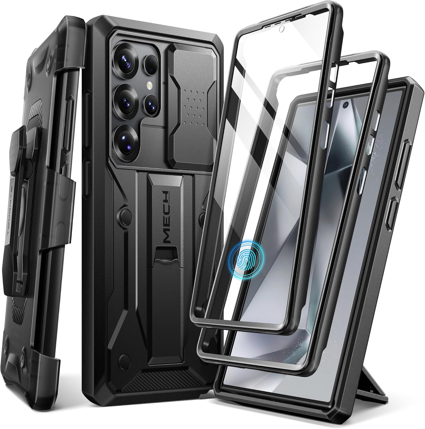 TONGATE Compatible with Samsung Galaxy S24 Ultra Case, [Bulit-In Screen Protector & Slide Camera Cover] [2 Front Frame] Military Grade Shockproof Phone Case with Kickstand & Belt-Clip 6.8", Green