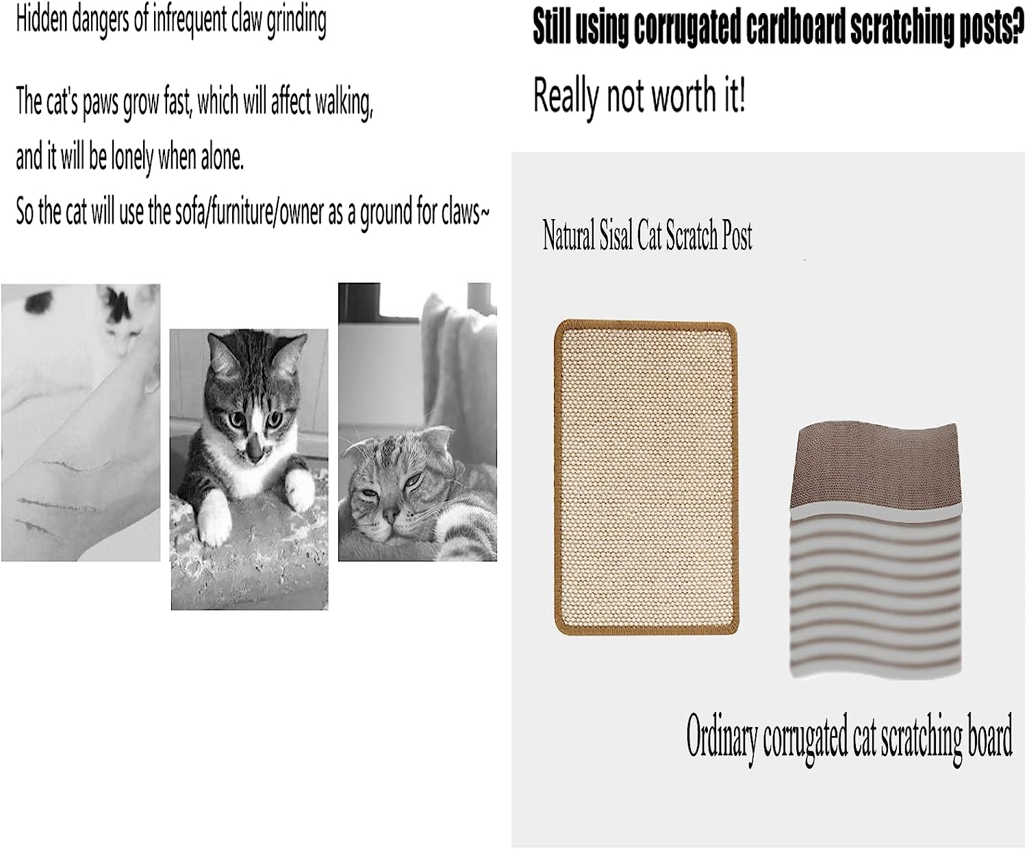 Cat Scratcher Mat, Natural Sisal Cat Scratch Pad, 40X60Cm Natural Sisal Woven Rope Scratching Pad for Cat Grinding Claws & Protecting Carpet Rug Furniture