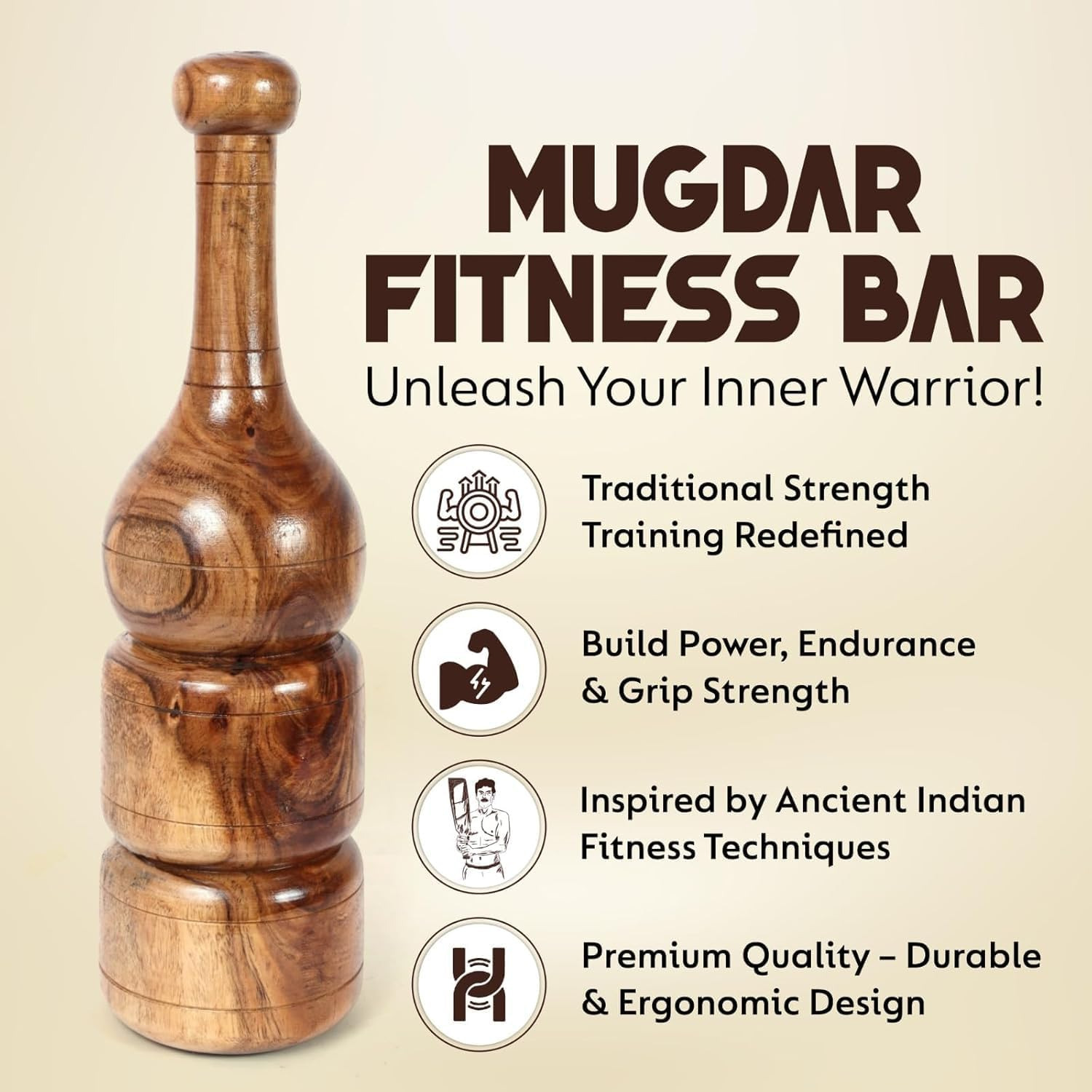 KNK MUGDAR FITNESS BAR INDIAN CLUB MUDGAR BHEEM MACE SHOULDER EQUIPMENT MEEL KARLA KATAI MUGDAL FITNESS DURABLE WOODEN EQUIPMENT - 13 Kg image number 5
