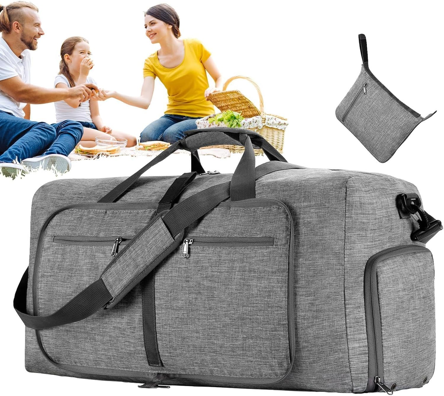 Travel Travel Bag - Travel Organiser, Travel Bag Carry Bag, Foldable Travel Equipment, Suitcase Organiser Bag, Waterproof, Sports Travel Bag with Multiple Pockets for Travel, Camping, Fitness, Gray, image number 5