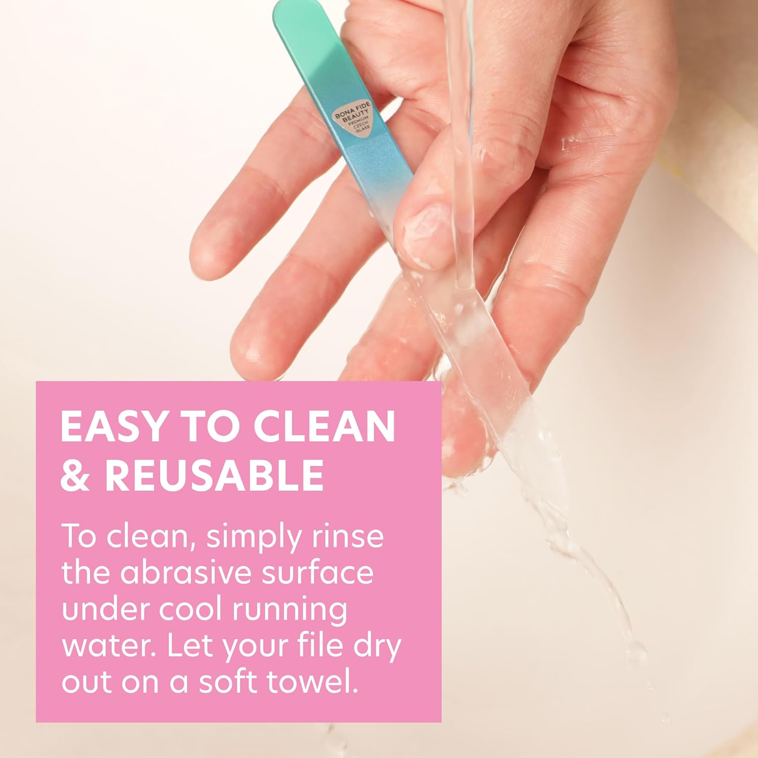 Bona Fide Beauty Glass Nail File with Case, Glass Fingernail File for Natural Nails, File in Any Direction, Expertly Shapes Nails, Enjoy a Professional Smooth Finish - Premium Czech Glass - Gold Magenta image number 3