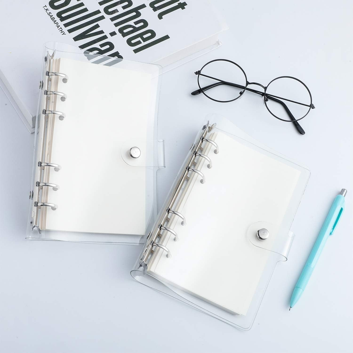 2 Pack A5 6 Ring Soft Cover Binder,Transparent PVC Notebook Cover with Snap Button(23.3 * 18Cm) image number 4