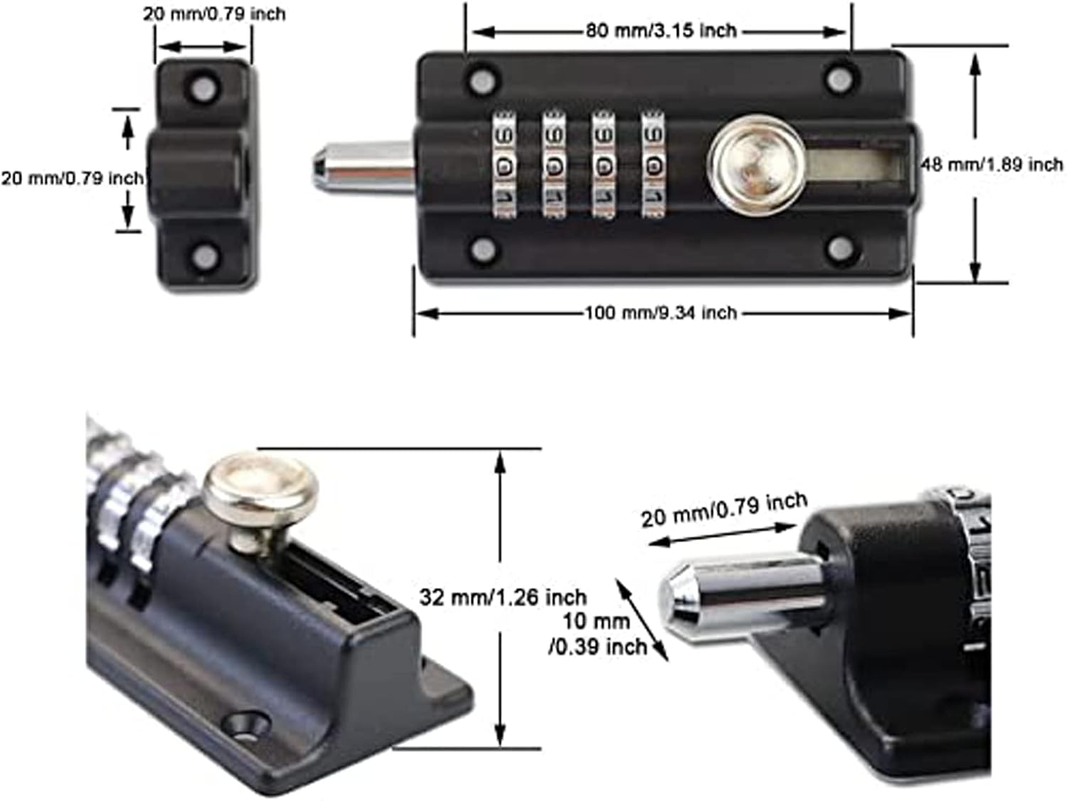 Slide Bolt Door Lock (COMBI4) - 4-Wheel Combination Bolt Door Lock - Weatherproof Die-Cast Housing - Tamper-Proof Sliding Lock - High Security Gate Lock for Home & Garages (Grey-1) image number 2