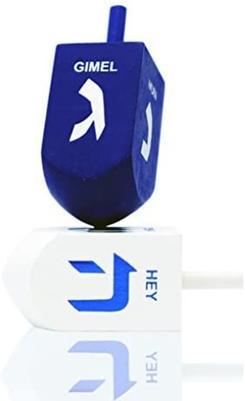 Let'S Play Dreidel the Hanukkah Game 2 Extra Large Blue & White Wood Dreidels - Instructions Included! - D10 image number 1