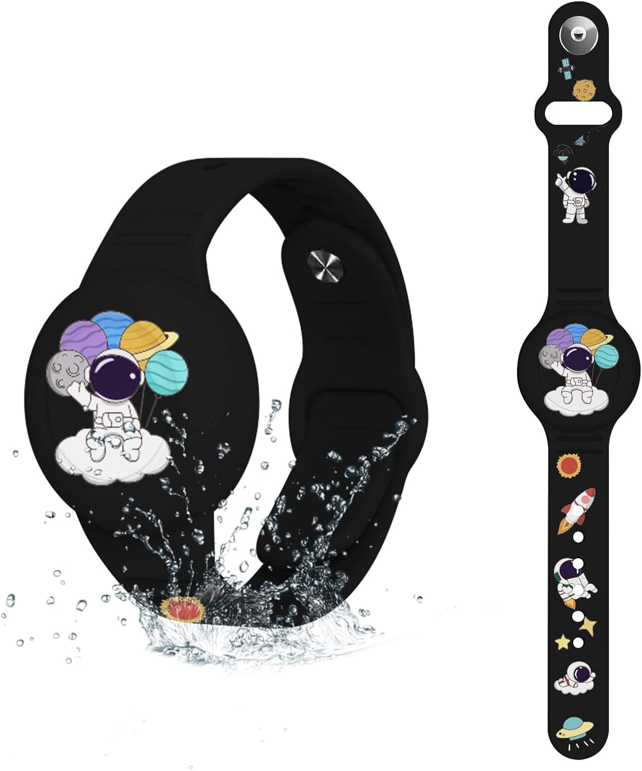 Aircawin Waterproof Airtag Bracelet for Kids,2 Pack Silicone Hidden Airtag Wristband Kids,Anti-Lost Apple Airtag Holder Case for Toddler,Airtag Case Cover Watch Band GPS Tracker for Child Black+Blue