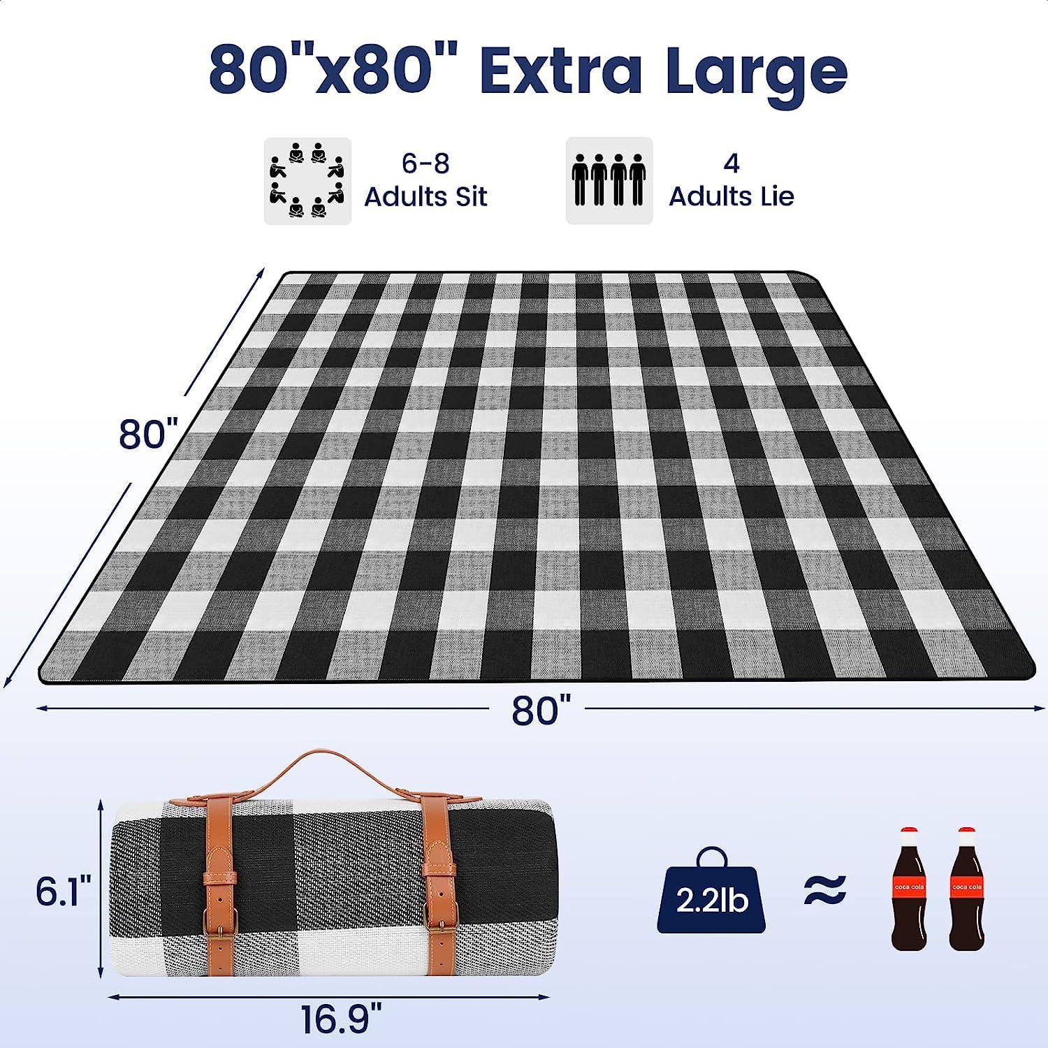 Waterproof Picnic Blanket Portable with Carry Strap, 200X200Cm Extra Large Foldable Compact Beach Blanket for Spring Summer Camping, Park, Travel Grass image number 2