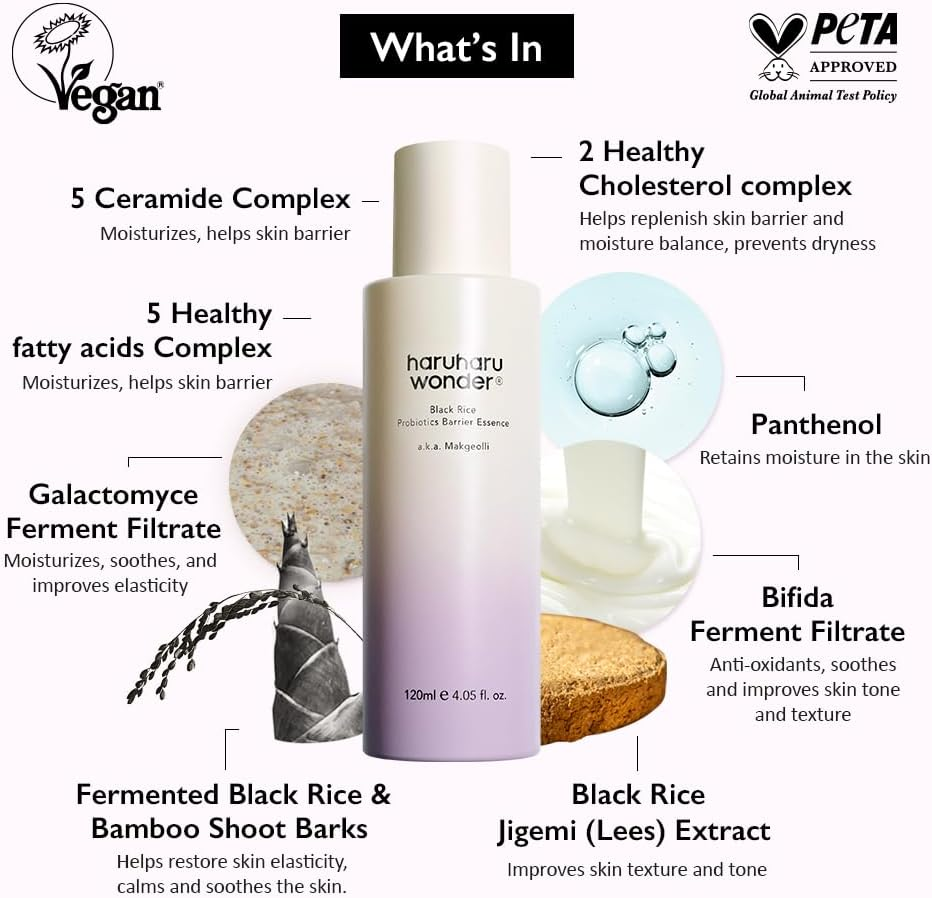 Haruharu Wonder Black Rice Probiotics Barrier Essence 4.05 Fl. Oz., Essence Toner to Strengthen Skin Barrier with Ceramides, Fermented Ingredients, Milky Essence, Moisturizing, Plumping image number 2