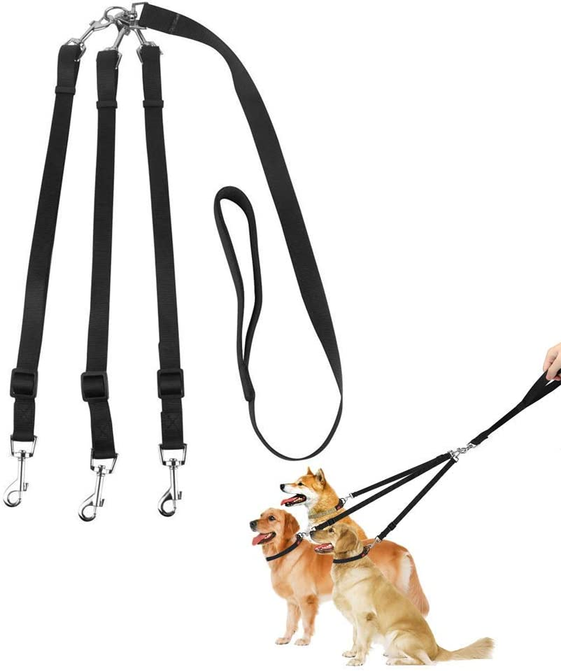 ASOCEA 3 in 1 Dog Leash Coupler Adjustable Detachable Nylon Three Way Dog Leash for One/Two/Three Dog Cats Pet image number 6