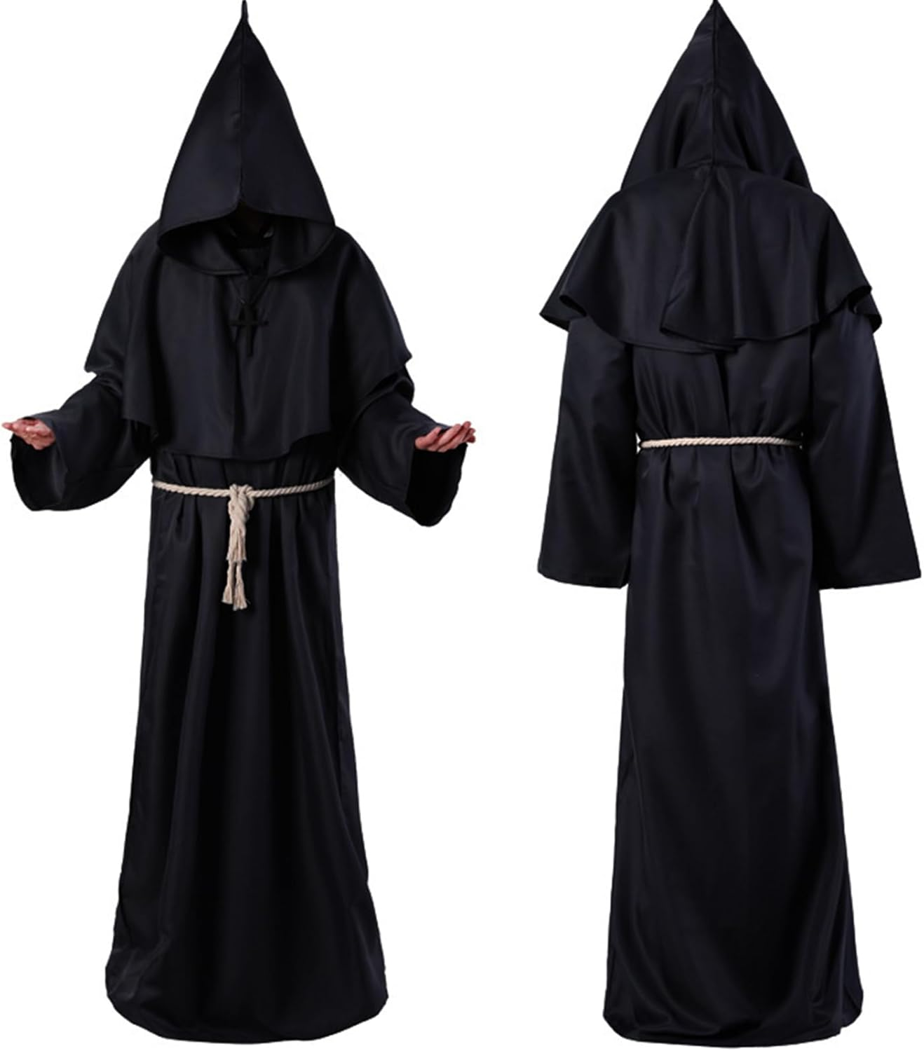 Moosth Medieval Costume Halloween Costumes Men Witch Hooded Cloak Vampire Cape with Hood Wizard Costume Adult Costume