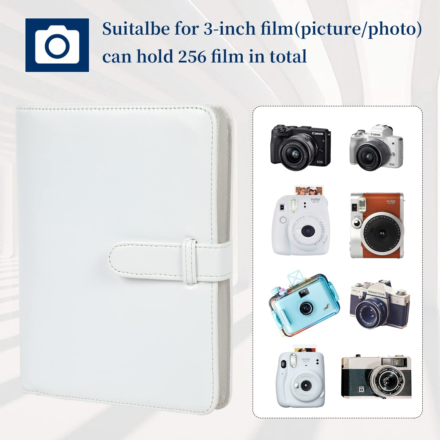 Polaroid Photo Album,256 Pockets Album for Fujifilm Mini 7S 8 8+ 9 25 26 50S 70 90 Instant Camera Name Card,Photo Book for Polaroid PIC-300P/Z2300, White