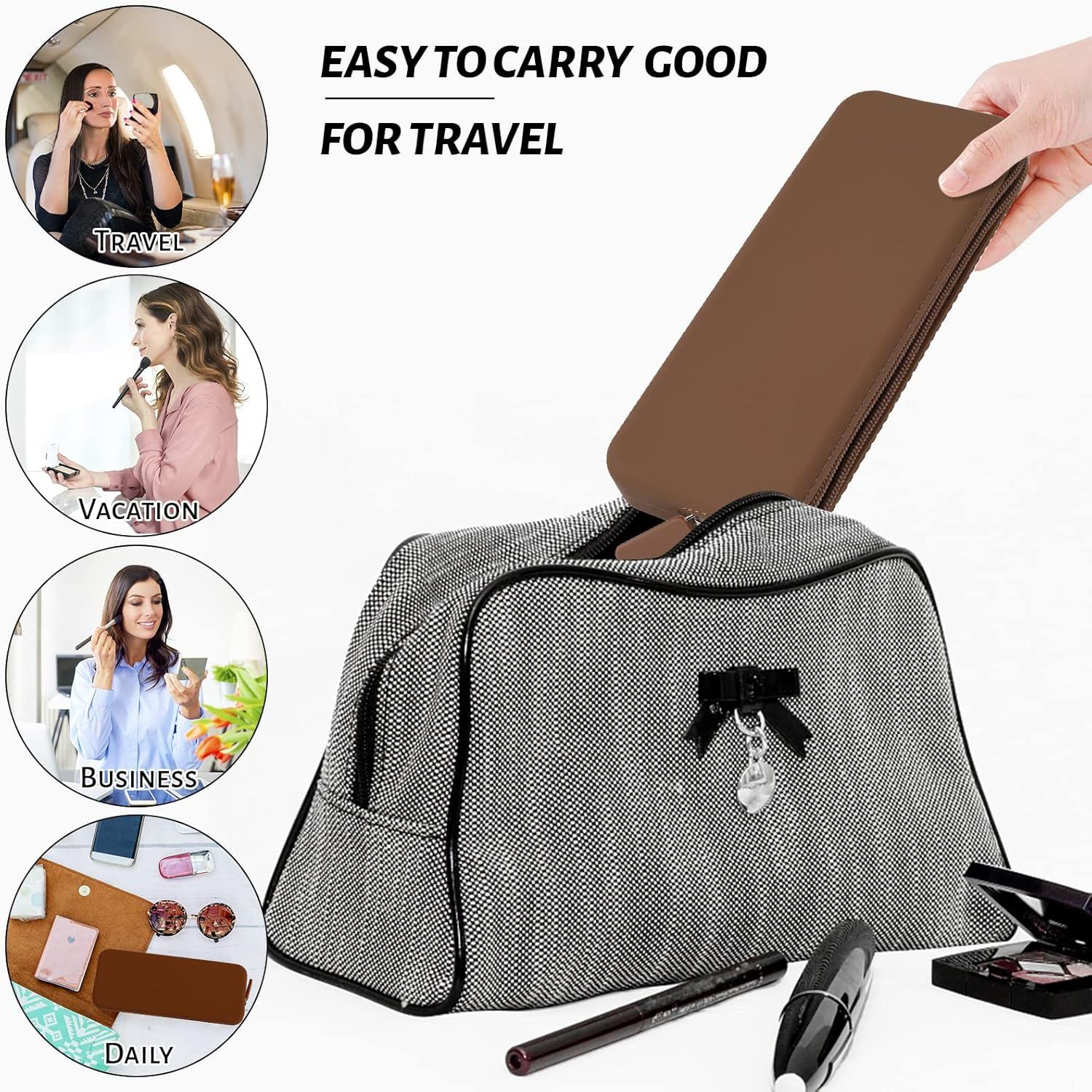 Travel Makeup Brush Holder, Brown, Casual image number 5