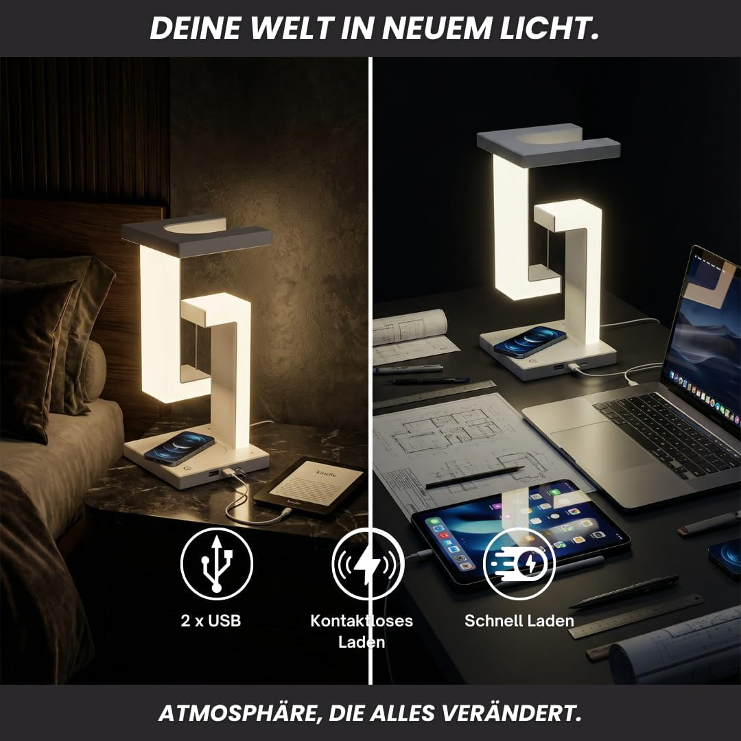 Ivyo Bedside Lamp LED Dimmable - USB & Wireless Charging - Desk Lamp & Night Light Children - LED Table Lamp Modern for Decoration Living Room - Reading Lamp Touch Function I Lamp Room Decorative image number 5