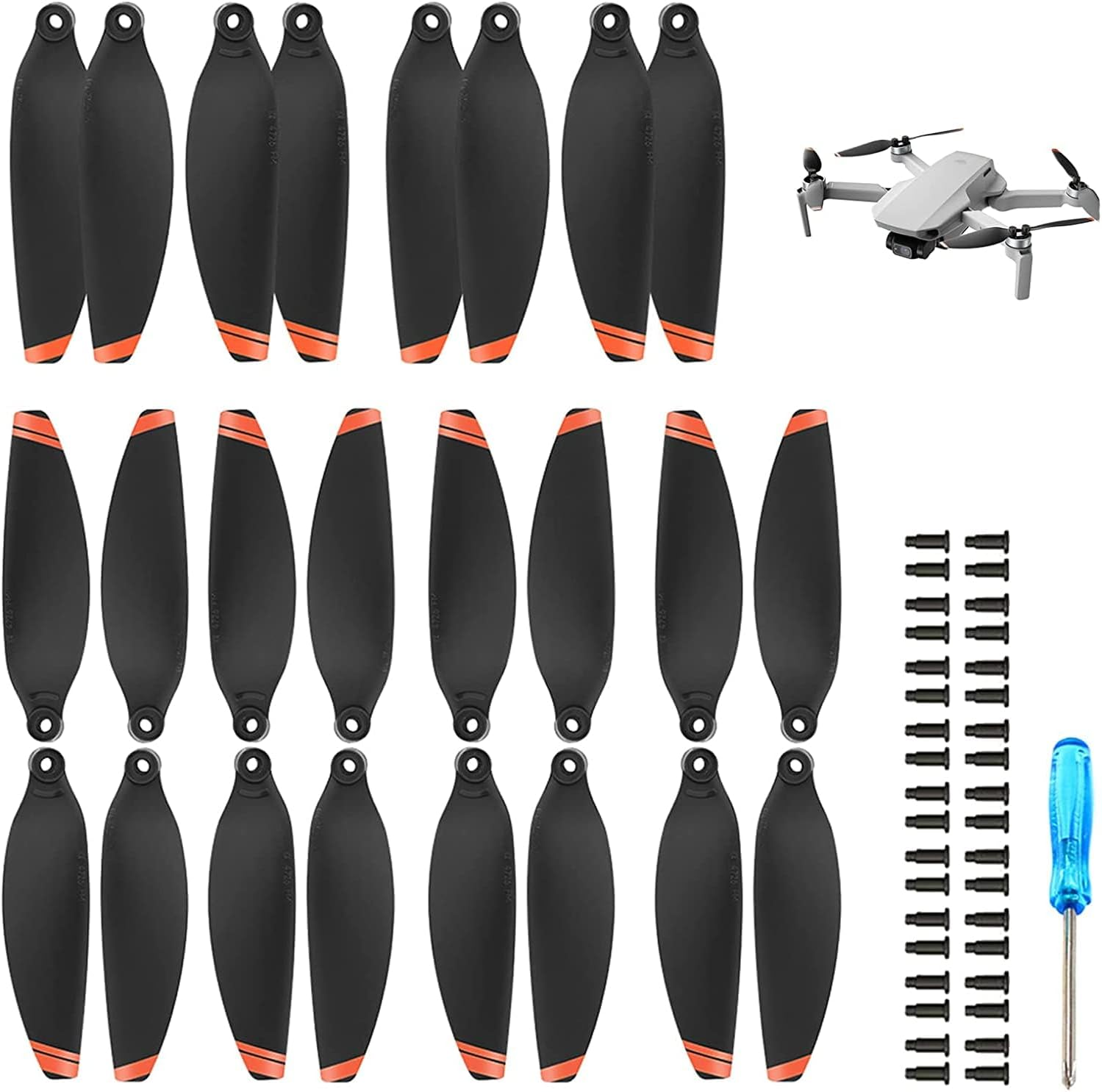 24 PCS Mavic Mini 2 Propellers Replacement Blades, Mavic Mini 2 Propellers Compatible with DJI Mini 2/Mini Se Drone Replacement Low-Noise and Quick-Release Blades Props Accessories (Orange Tip) image number 4