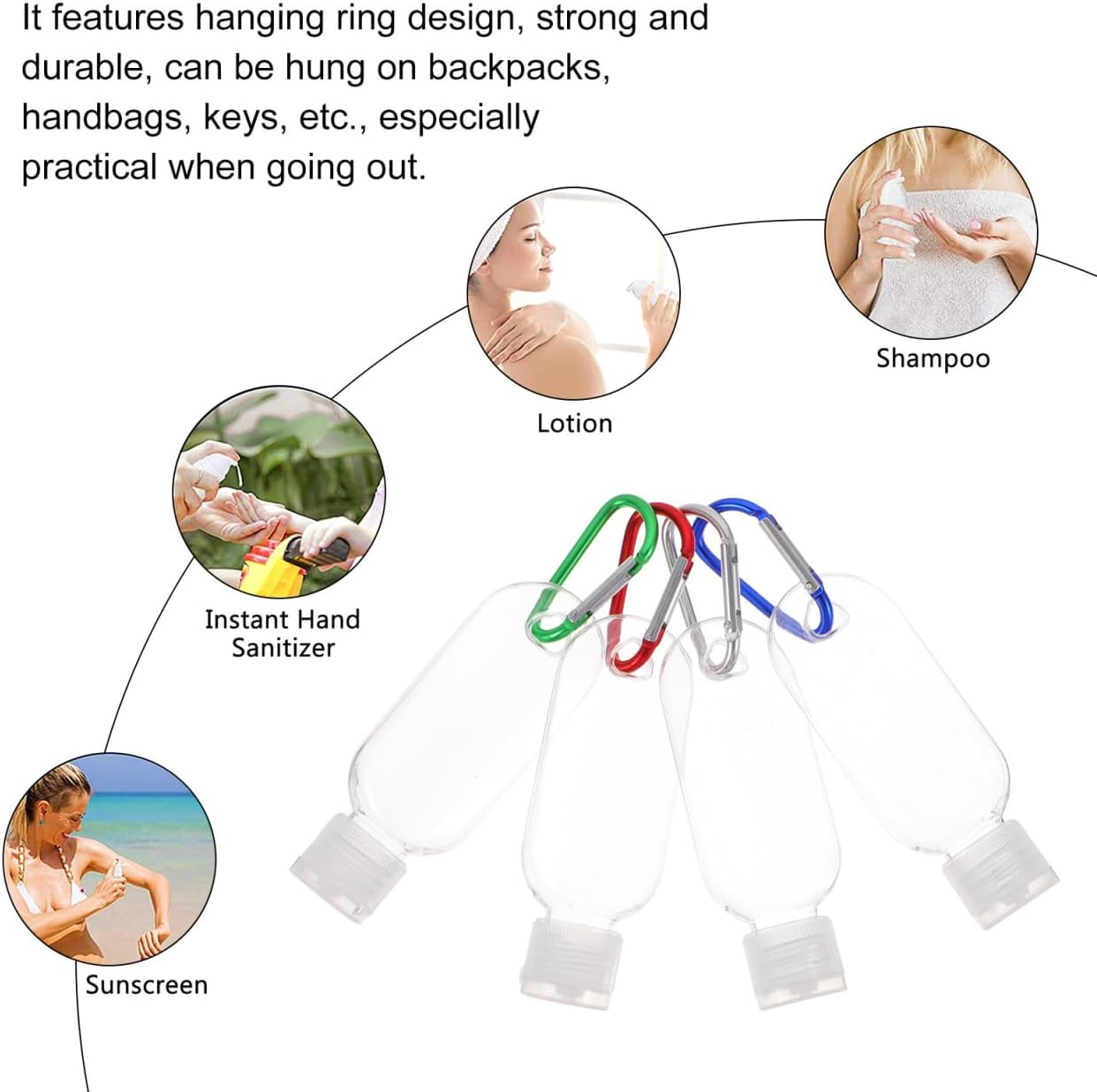 LALAFINA 10 Sets Travel Bottles with Keychain, Leakproof Squeeze Bottles Empty Refillable Containers for Hand Conditioner Body Wash Liquid Etc image number 2