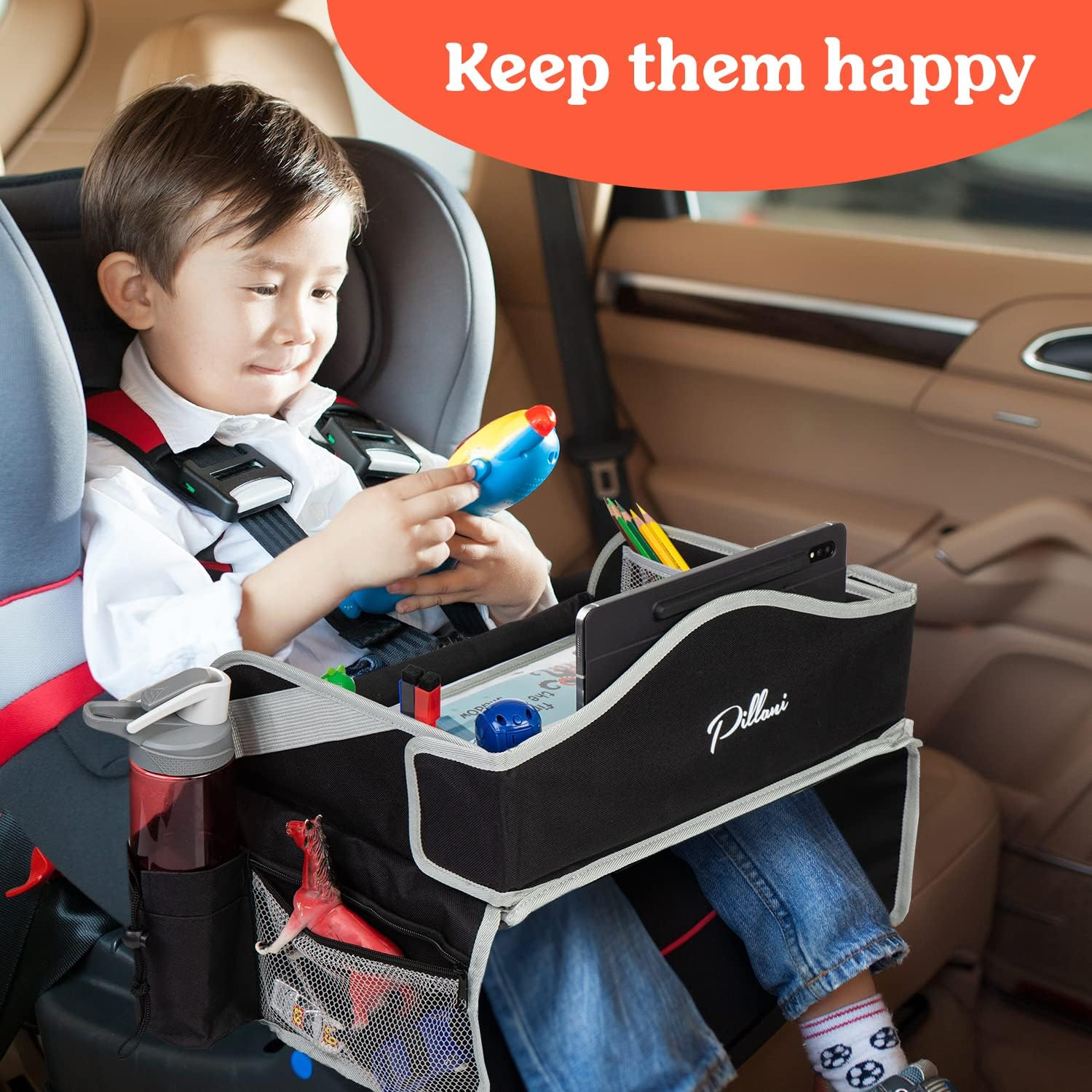 PILLANI Kids Travel Tray for Car - Seat Tray, Road Trip Essentials - Carseat Table Activities - Toddler Lap Desk Organizer for Airplane - Pack of 2 - Airplane image number 3