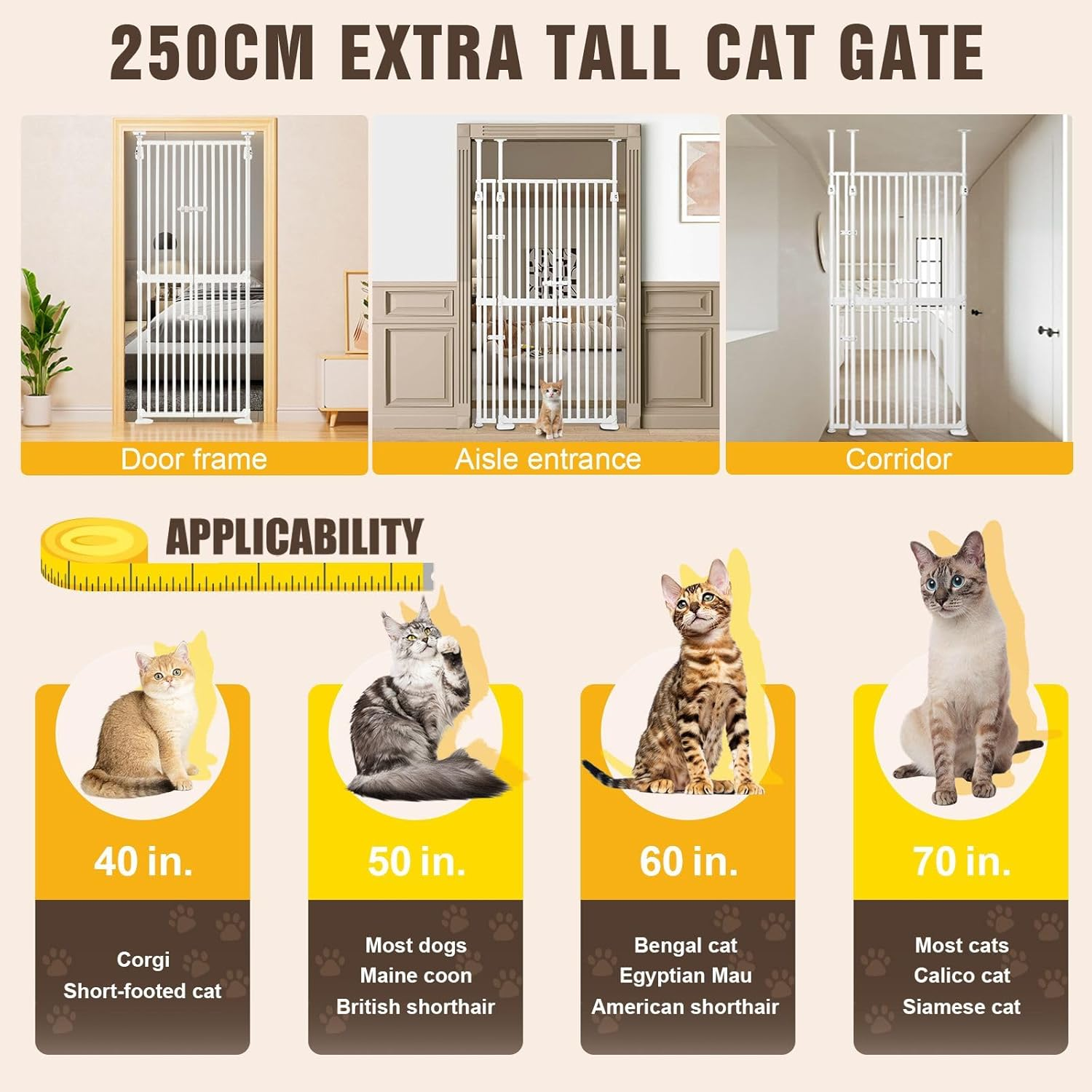Pet Scene 185CM Tall Retractable Safety Gate Pet Dog Cat Extra Tall with 3-Position Width Adjustment Pet Fence Enclosure Guard Security Barrier Fencing for Stairs Doorway Kitchen image number 6