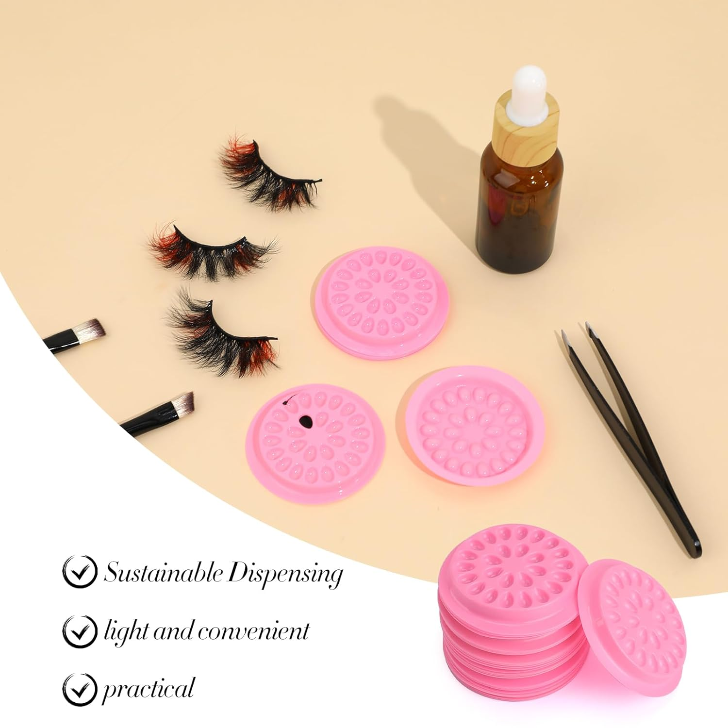 100Pcs False Lash Glue Holder, Lash Trays for Lash Extensions, Disposable Plastic False Eyelashes Glue Holder, Eyelashes Glue Holder Eyelash Extension Glue Holder Pallet Pads(Pink) image number 4