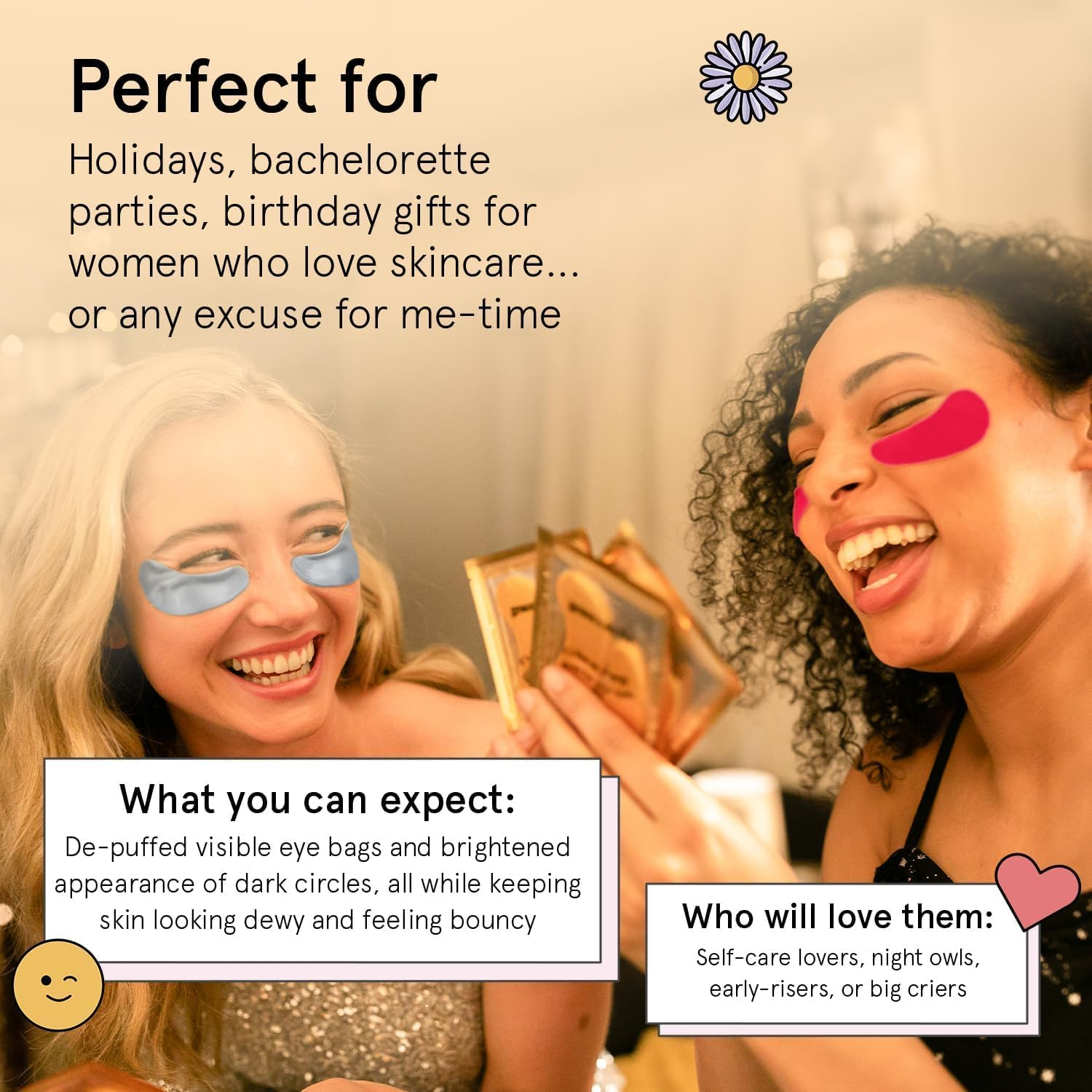 Grace & Stella under Eye Masks for Dark Circles and Puffiness - Energizing under Eye Patches - Valentines Day Gifts for Women - Bridesmaid Gifts - Vegan Cruelty-Free Self Care (48 Pairs, Gold) image number 3