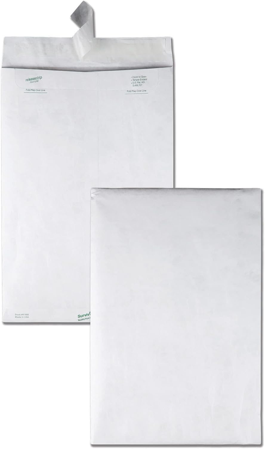 Quality Park QUAR1660 Survivor 10 X 15 Tyvek Catalog Mailer with Self Sealing Closure, 14 Lb Puncture, Tear and Moisture Resistant Dupont Tyvek Envelopes, 100 per Box (R1660),White image number 4