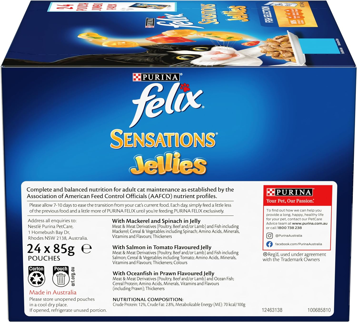 FELIX Adult Sensations Jellies Fish Selection Wet Cat Food 24X85G image number 2