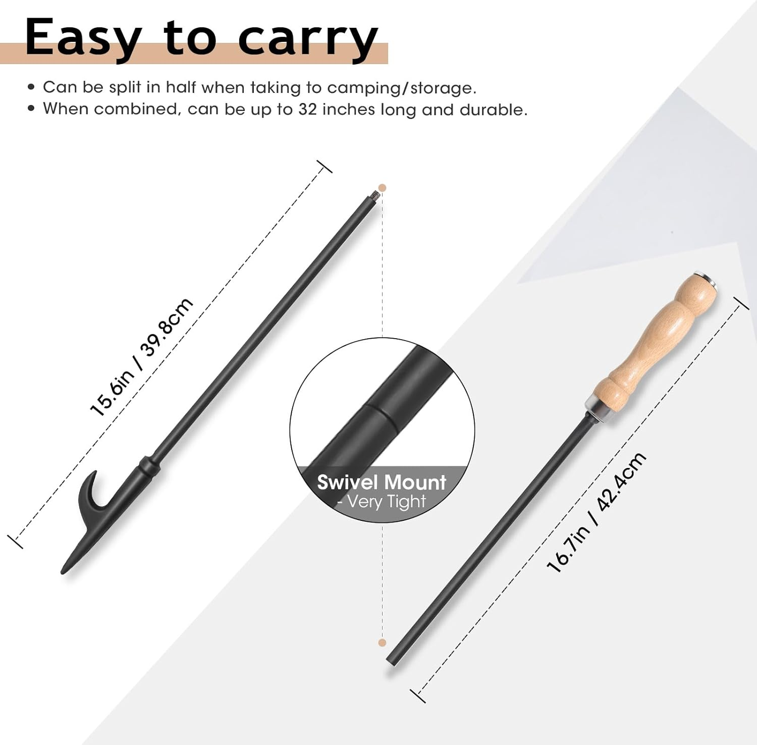 AGM Fire Pit Poker, 32" Fire Poker Stick with Wooden Handle for Campfire, Fireplace, Bonfires, Heavy Duty Wrought Iron Fire Pit Tools Accessories for Outdoor & Indoor image number 4