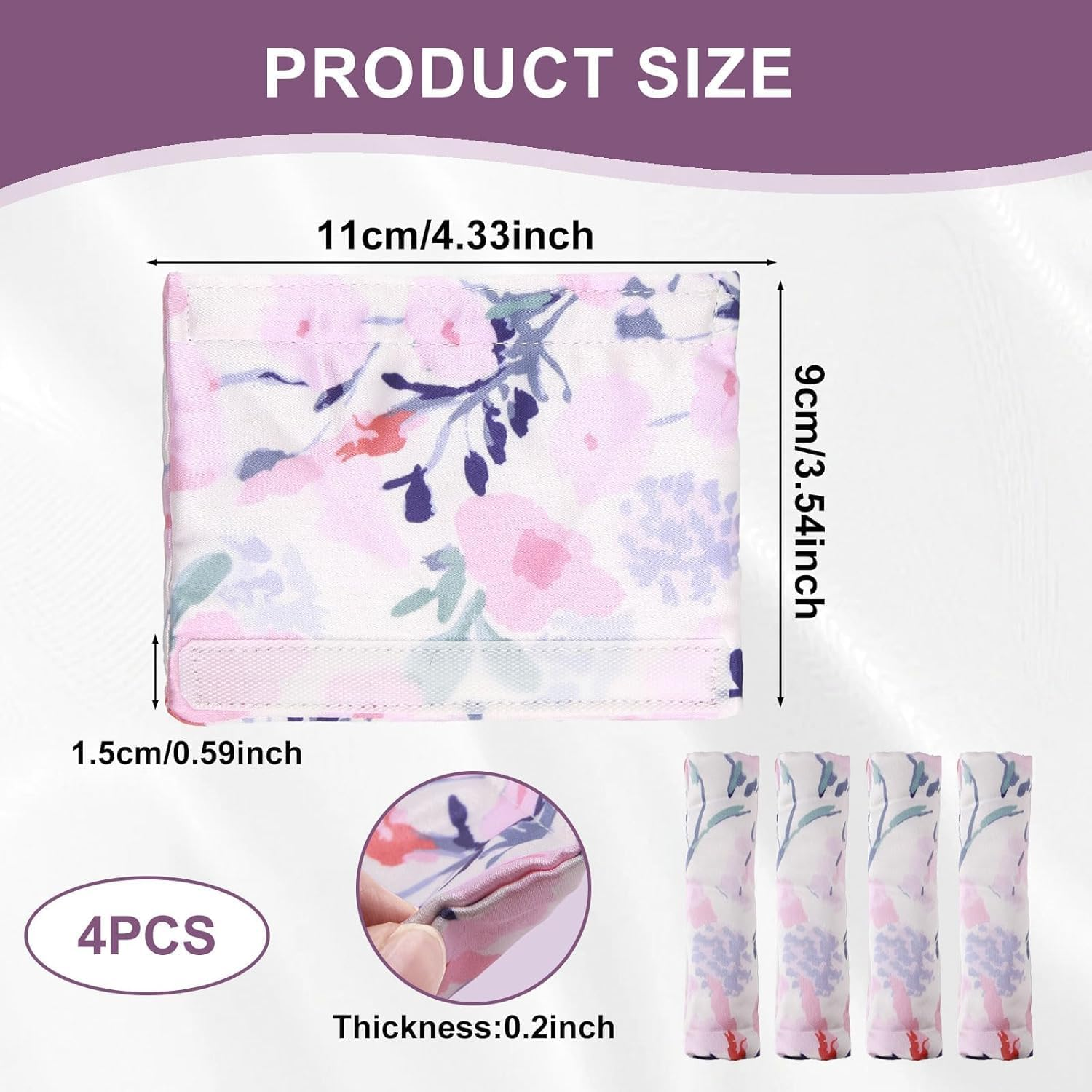 4 Pack Satin Mask Strap Covers, Universal and Reusable Comfort Pads, Face Cushion Cover for Strap Headgear, Headgear Pads for Reducing Red Marks (Floral)