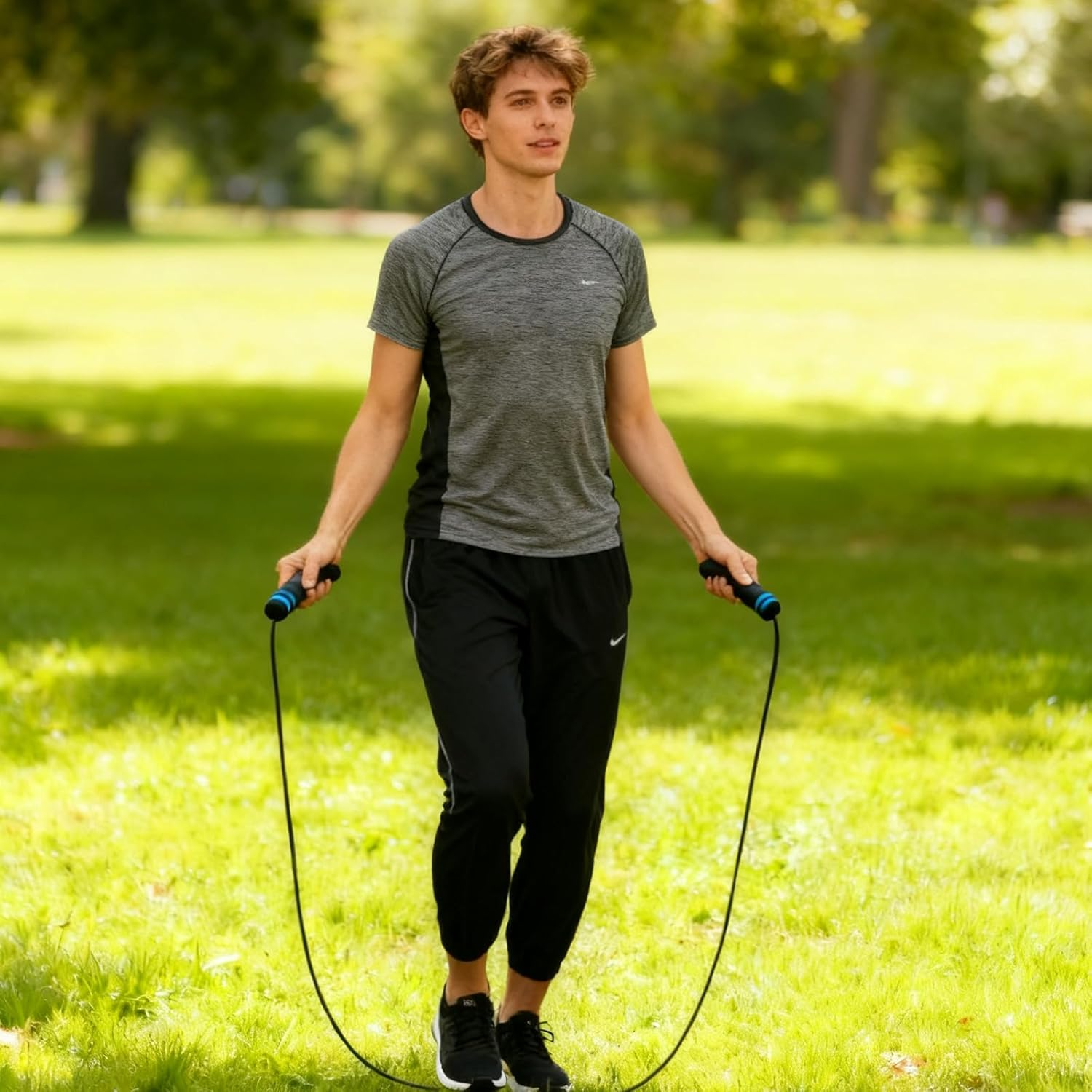 Jump Rope, Fitness Tangle-Free Jumping Rope Cable with Ball Bearings, Adjustable 2.8M Jump Ropes with Foam Handles, Exercise Workout Equipment for Men and Women, Home Gym - Black image number 2