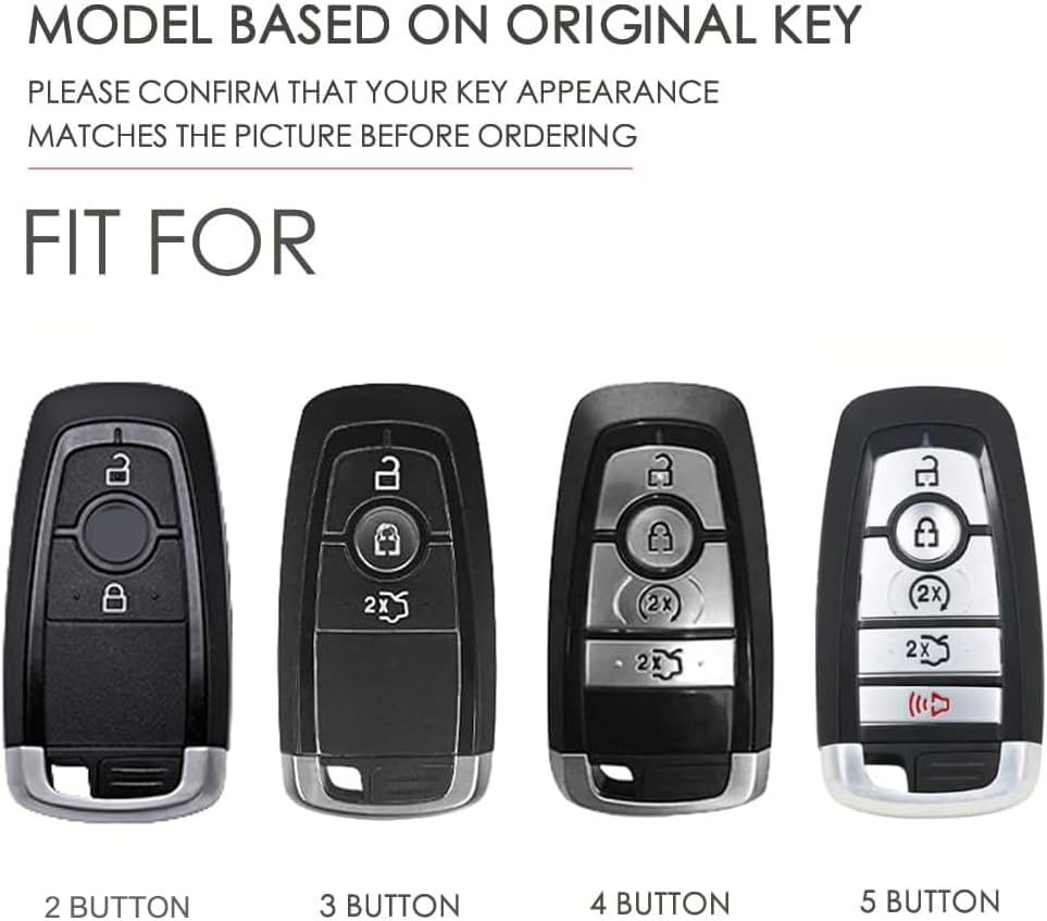 Ontto Alloy Car Key Fob Cover Fit for Ford Fusion Mustang Explorer F150 F250 F350 Ecosport Edge S-MAX Ranger Mondeo Remote Leather Key Case Shell Key Holder Keyring Keychain Accessories Black-Brown - Black image number 6