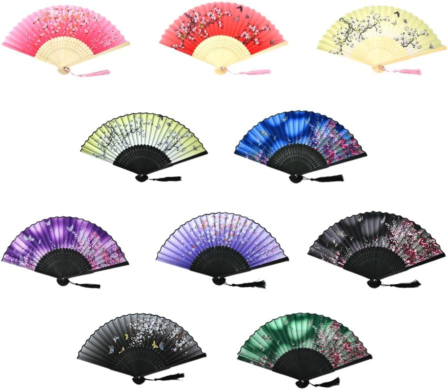 HUNANBANG 4 Pieces Oriental Bamboo Folding Hand Fans Adults Only Church Wedding Gift, Party Favors, DIY Decoration Gift Size 8 1/4" Wholesale 10Pack (Bamboo Assorted 4Pack)