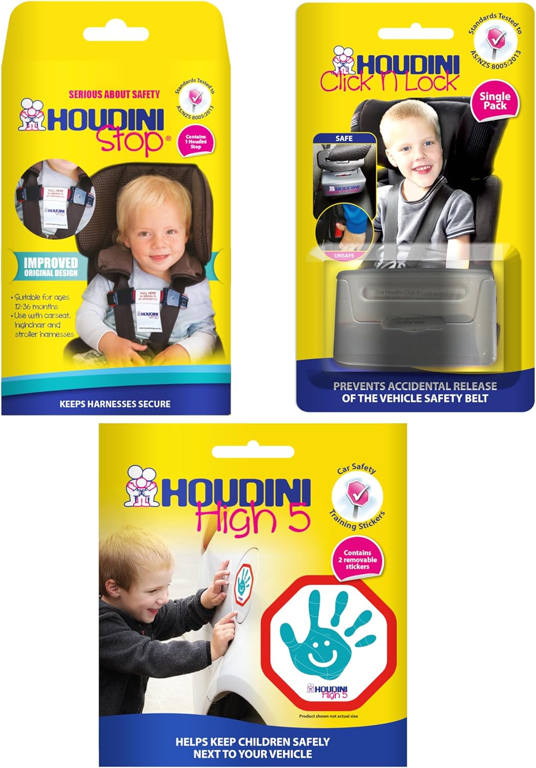 Houdini Child Safety Bundle: Stop Chest Strap, Click N Lock, High 5 Sticker - Car Seat, Highchair & Stroller Harness Accessories image number 4