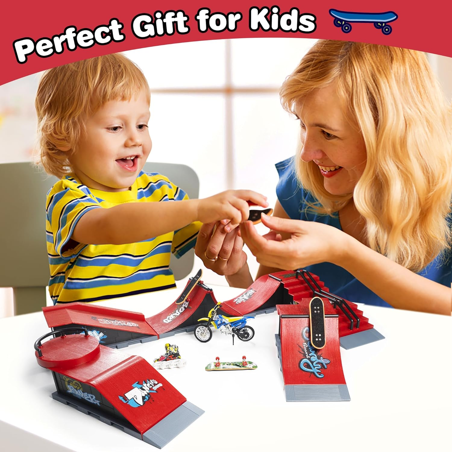 BROKIG Decktoy Finger Skateboard Sets,Fun Fingerboard Skatepark Kit Mini Finger Boards - Finger Training Toys for Kids Boys Gifts or Adult Party Toys (HB-004) image number 1