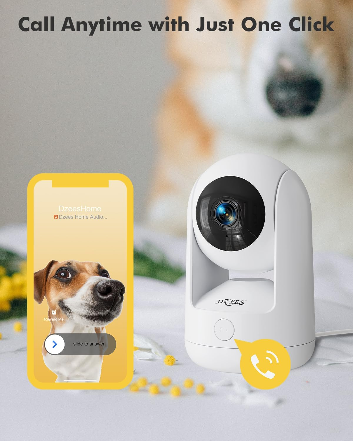 Dzees Pet Camera Indoor Security Camera No Subscription, 2K 360&deg; Wifi Camera, Wired Dog Pet Camera with Phone App, Magicpix Night Vision, Calls, 2-Way Audio, 24/7, Motion Tracking, Privacy, 2.4Ghz image number 6