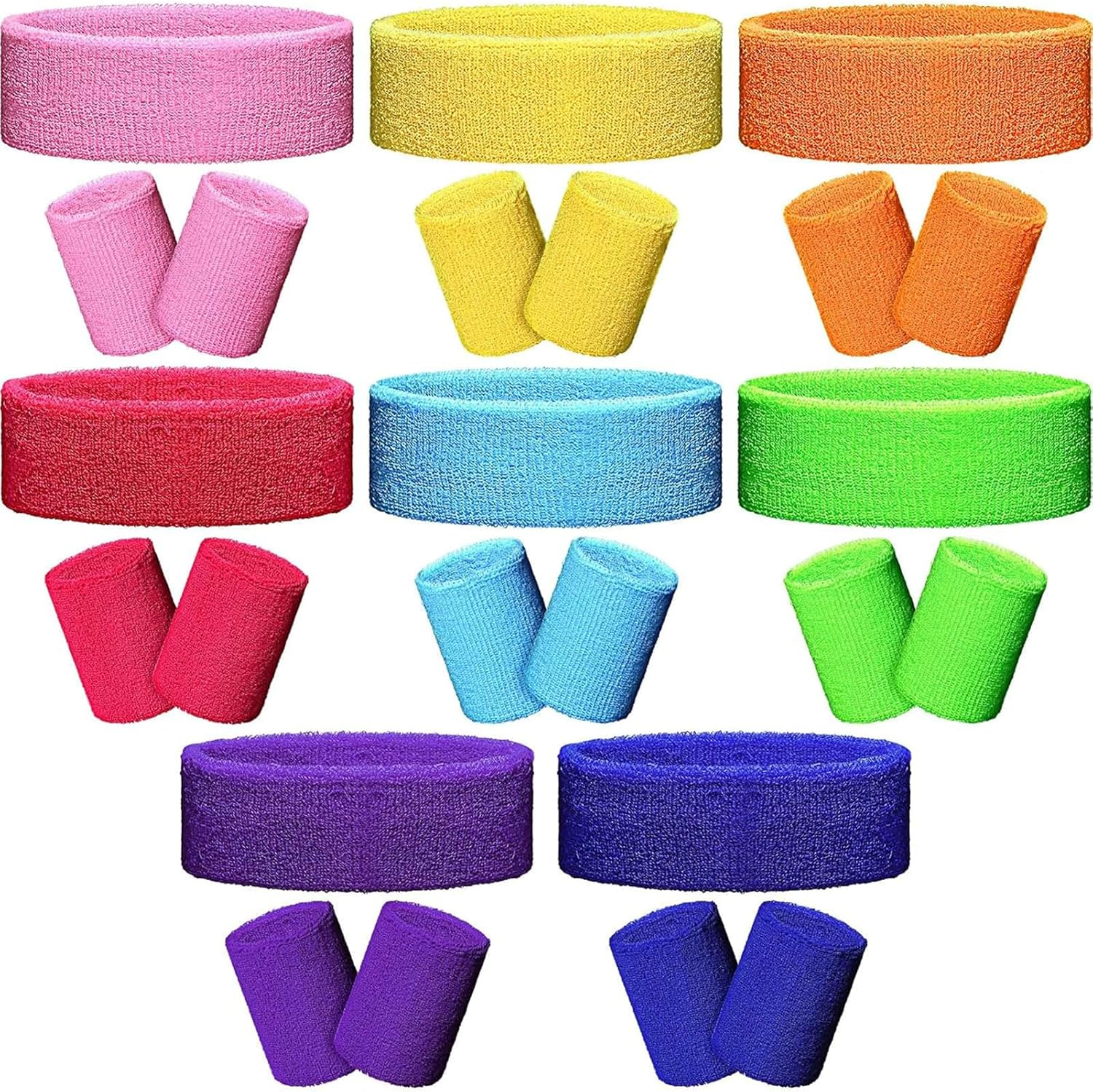 8 Sets 80S Neon Sweatband Set, Band and Wristband Sports Neon Headbands Exercise Sweatbands Gym Wristbands for Men Women Sports Activities (8 Colors) image number 2