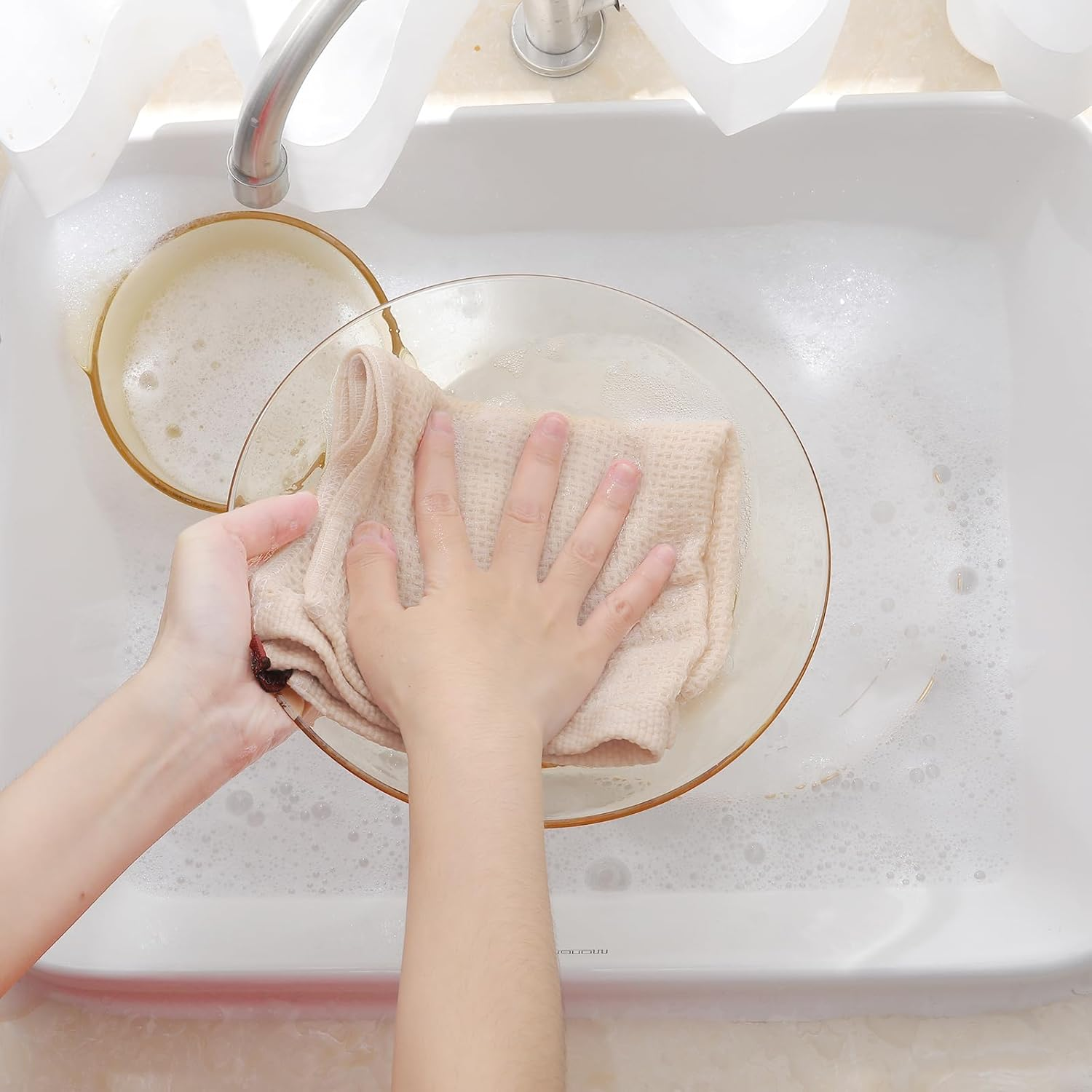 Homaxy 100% Cotton Waffle Weave Kitchen Dish Cloths, Ultra Soft Absorbent Quick Drying Dish Towels, 12X12 Inches, 6-Pack, Beige image number 6