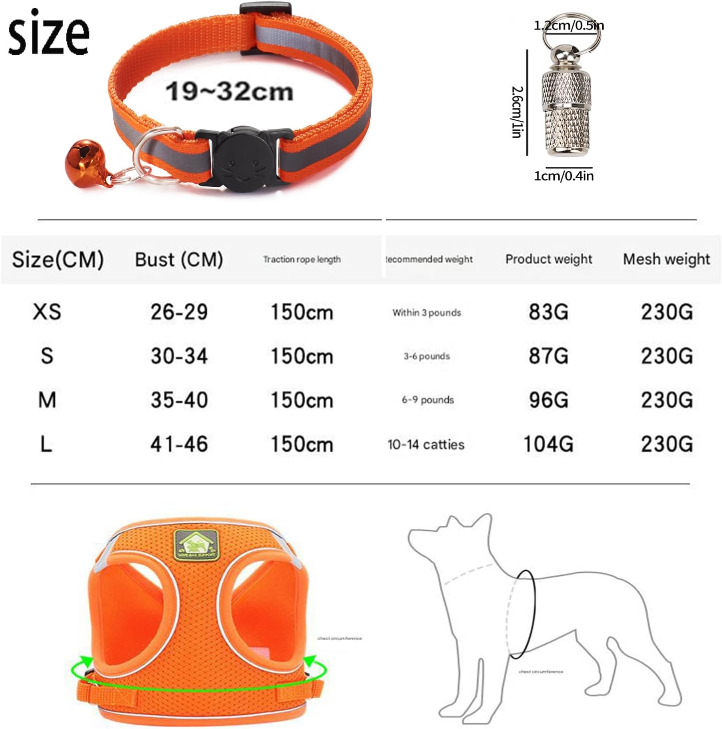 Cat Harness and Leash for Walking, Escape Proof Soft Adjustable Vest Harnesses for Cats,Breathable Reflective Strips Jacket,Strips and anti Lost Pendant(Orange XS) image number 5