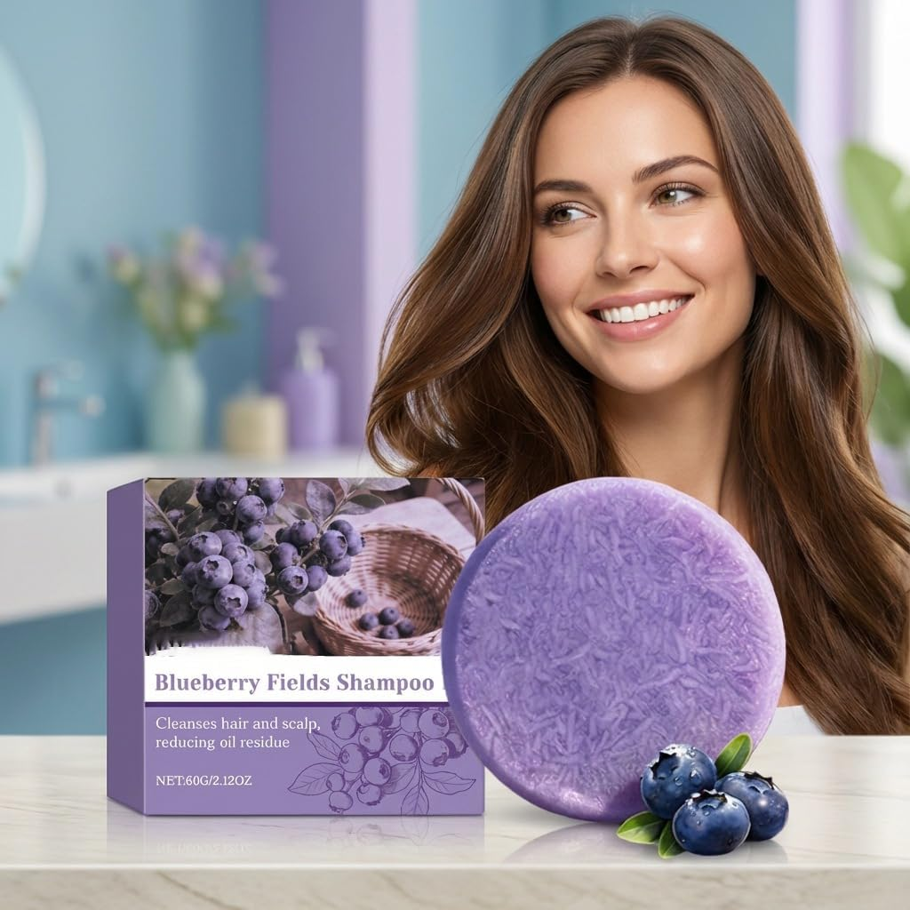 Blueberry Fields Shampoo & Conditioner Solid Bar Bundle for Hair Loss Reduction & Scalp Care | Natural Blueberry Extract, Shea Butter, Orange Oil | Lasts 75-90 Washes, Reduces Breakage & Frizz (2) image number 1