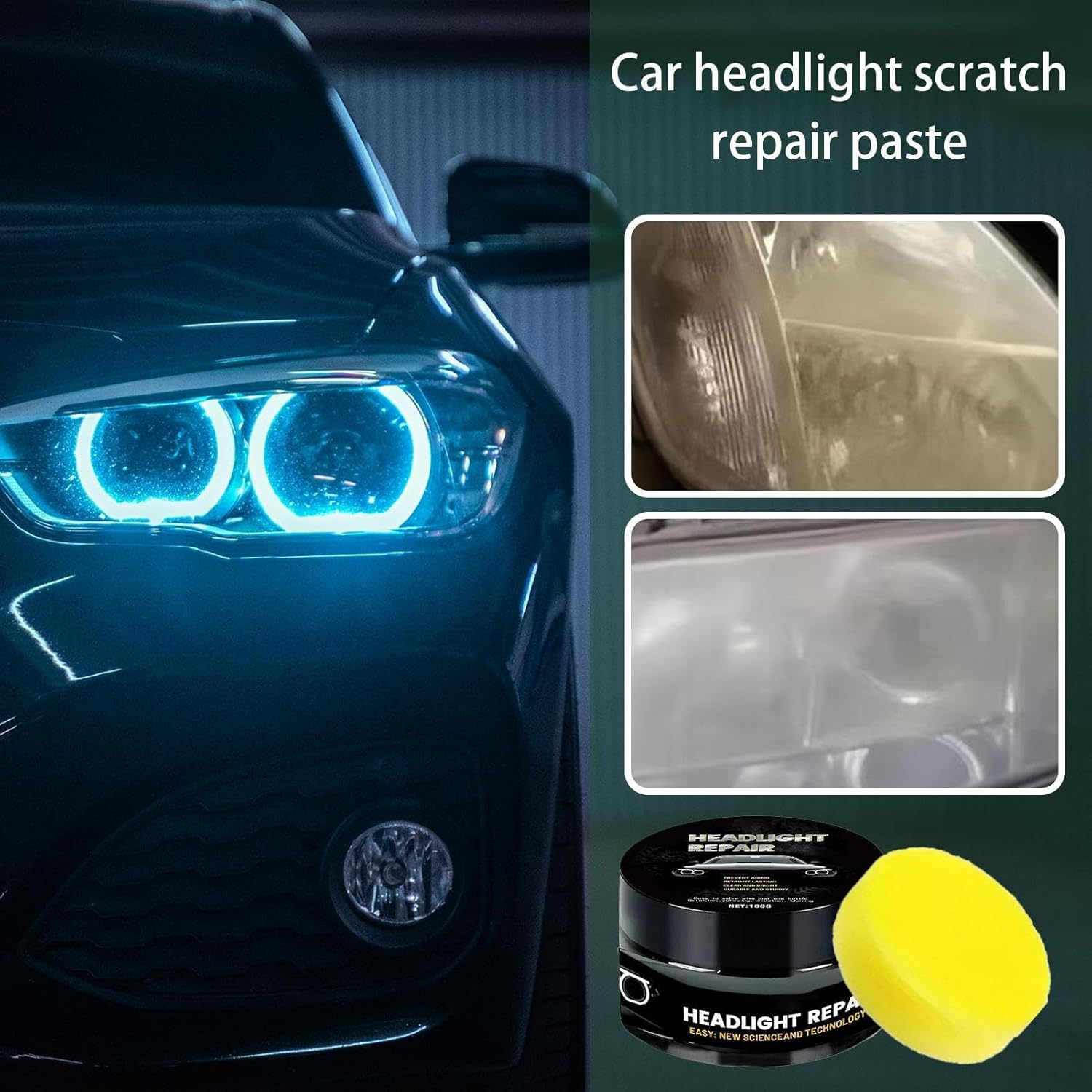 Car Headlight Cleaner | Deep Cleaning Headlight Restoration - 100G Automotive Scratch Paste for Headlamp Refurbishment Remove Oxidation Dirt Haze Detailing Exterior Care Vehicle Rvs image number 2