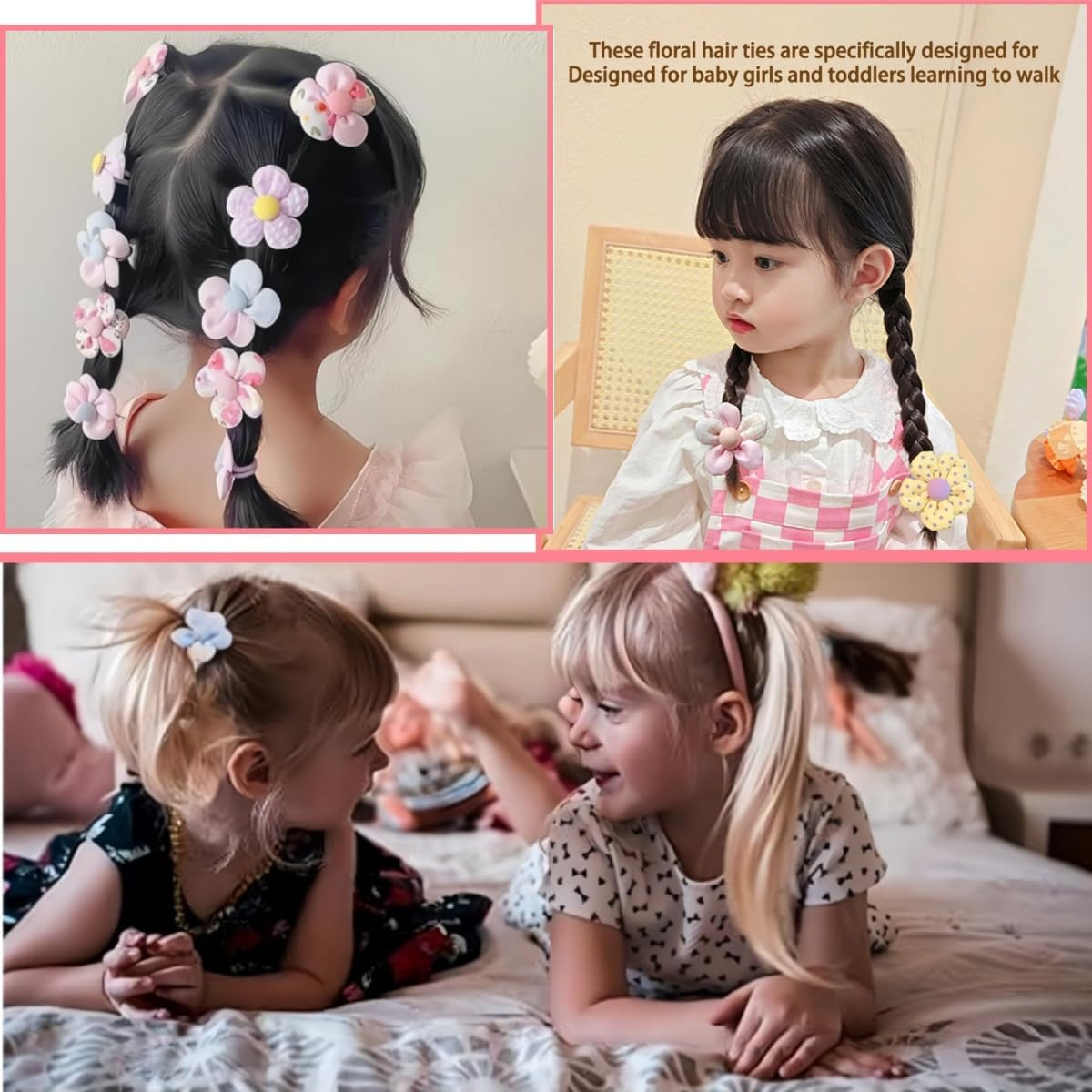 40 Pcs Girl Hair Ties,Flower Elastic Hair Ties,No Damage Flower Scrunchie Toddler,Cute Ties,Rubber Elastic Bands Ponytail Holders Pigtails image number 3